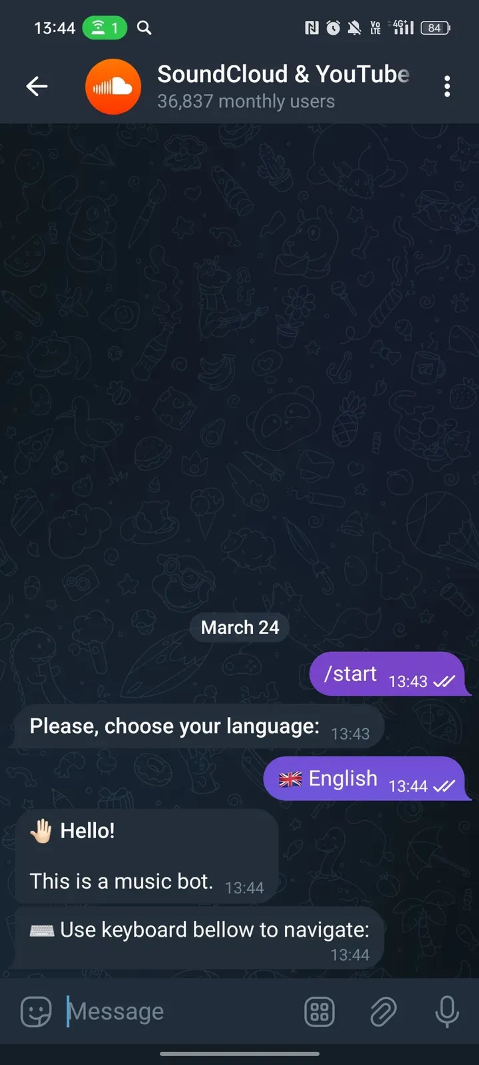 SoundCloud & YouTube Music в Телеграм — скриншот 1