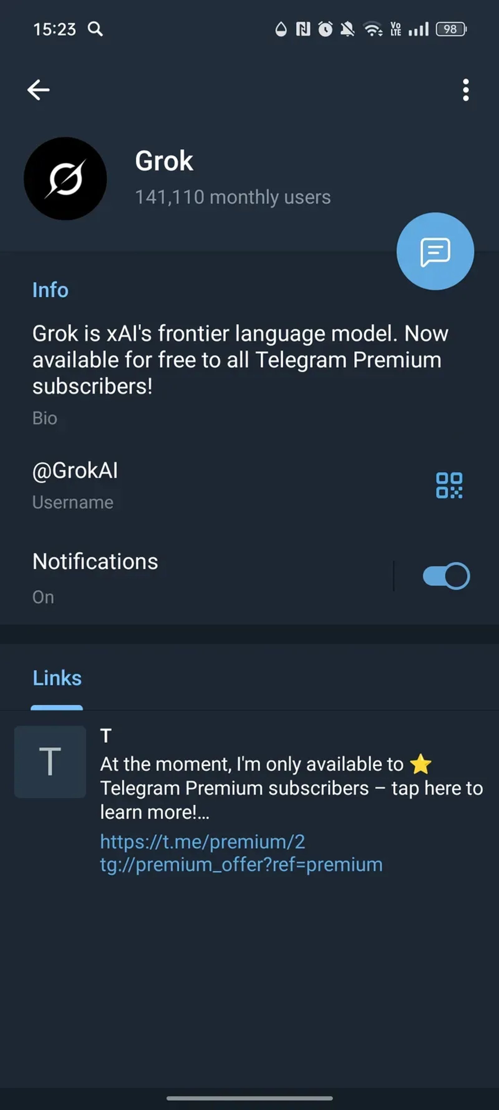 Grok в Телеграм — скриншот 3