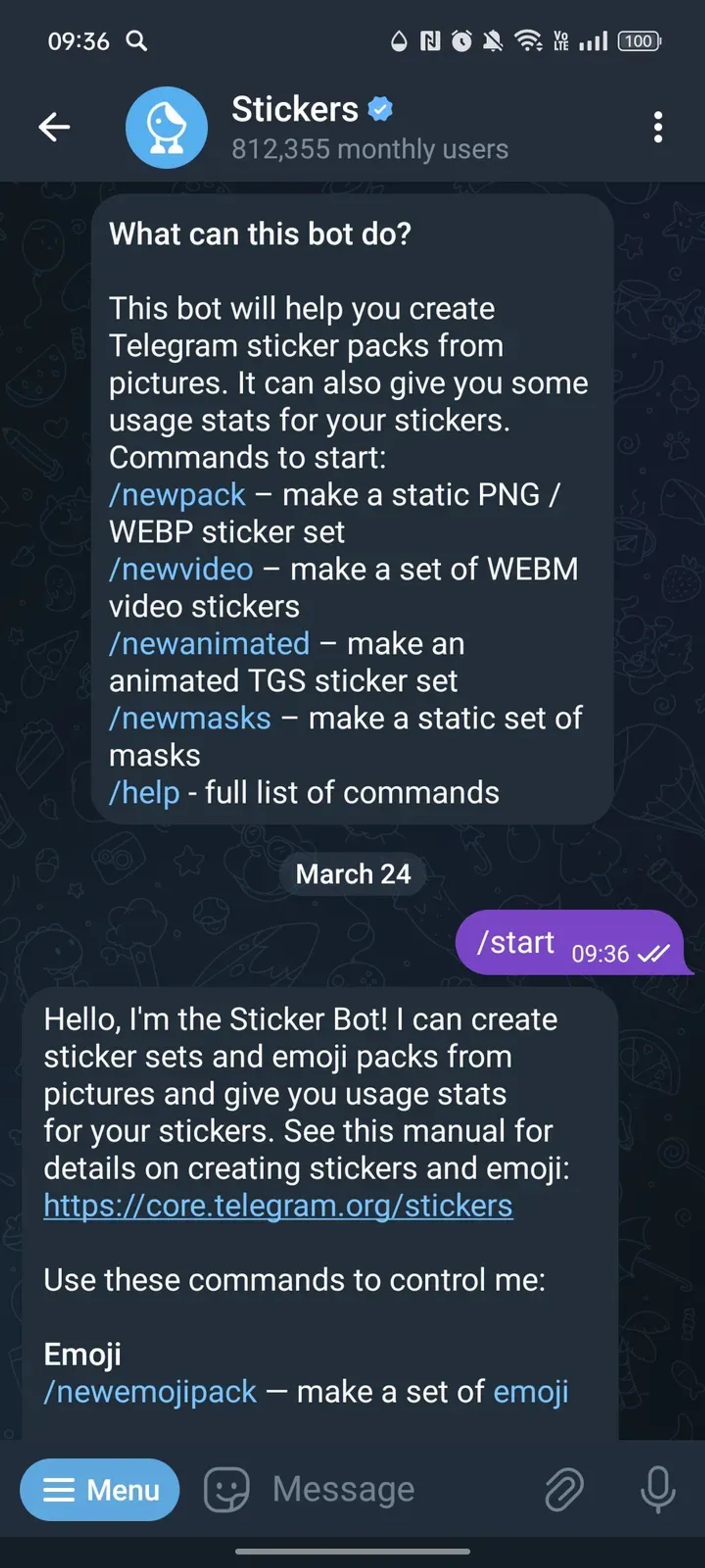 Stickers Bot в Телеграм — скриншот 1