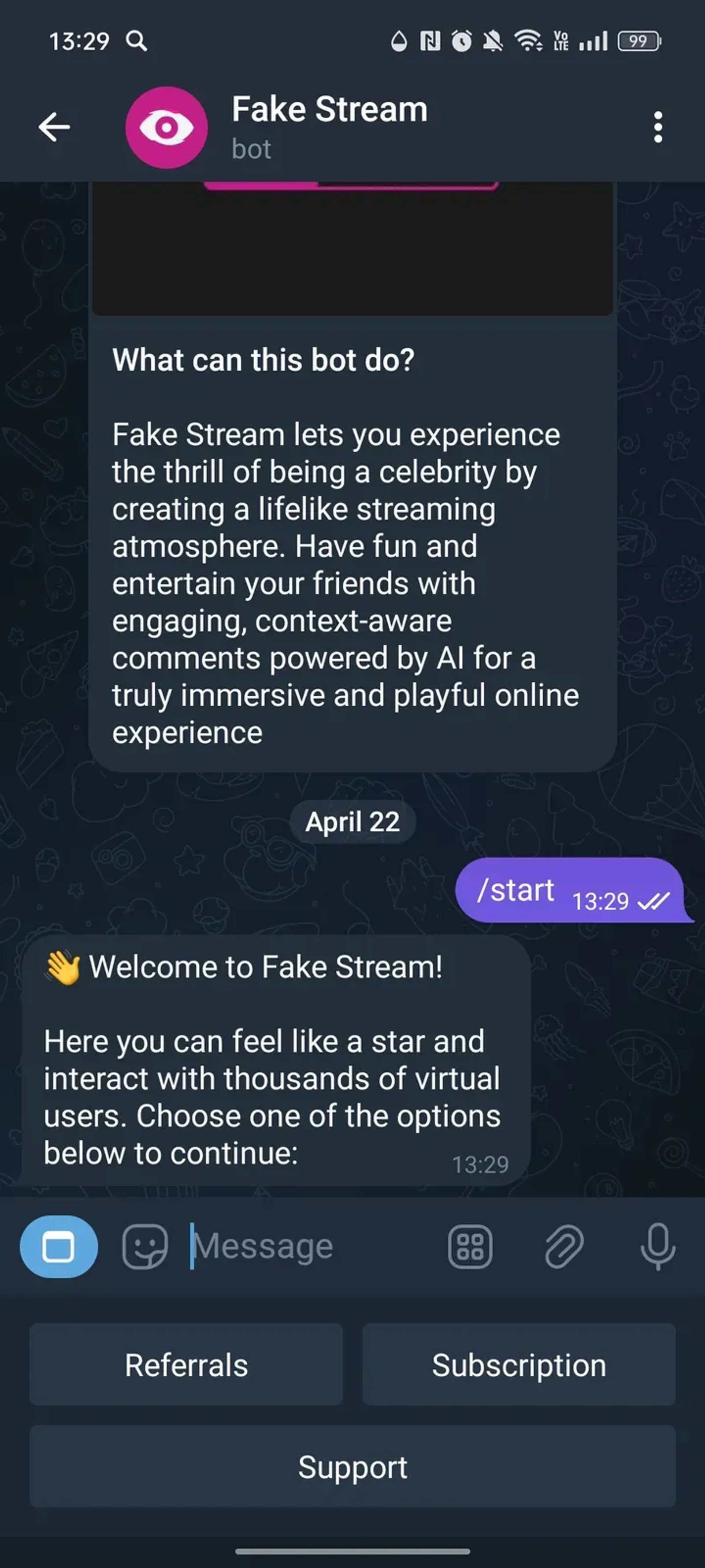 Fake Stream в Телеграм — скриншот 3