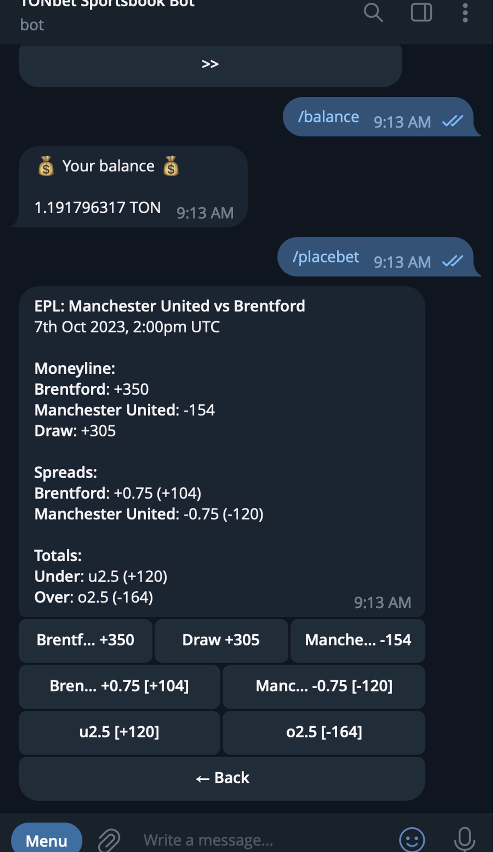 TONbet Sportsbook в Телеграм — скриншот 3