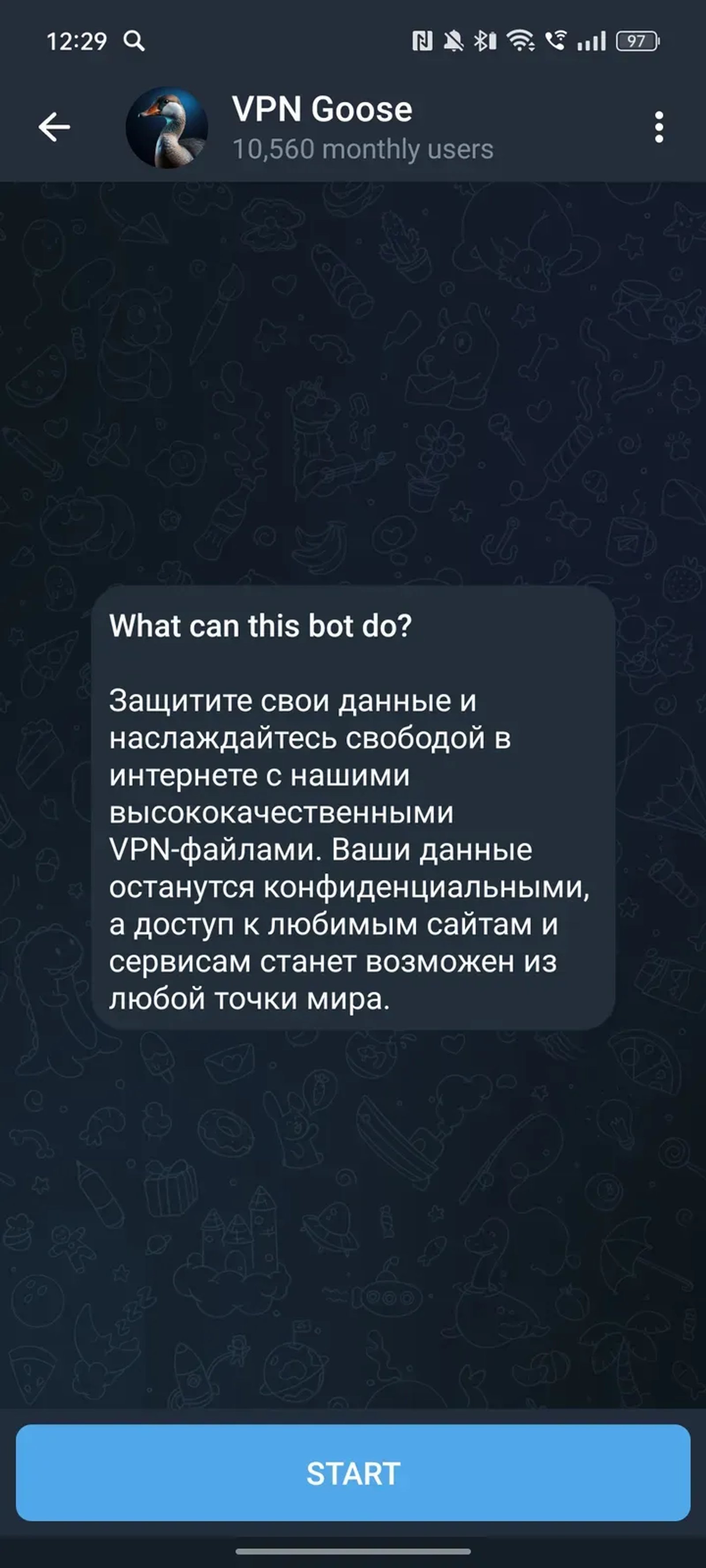 VPN Goose в Телеграм — скриншот 3