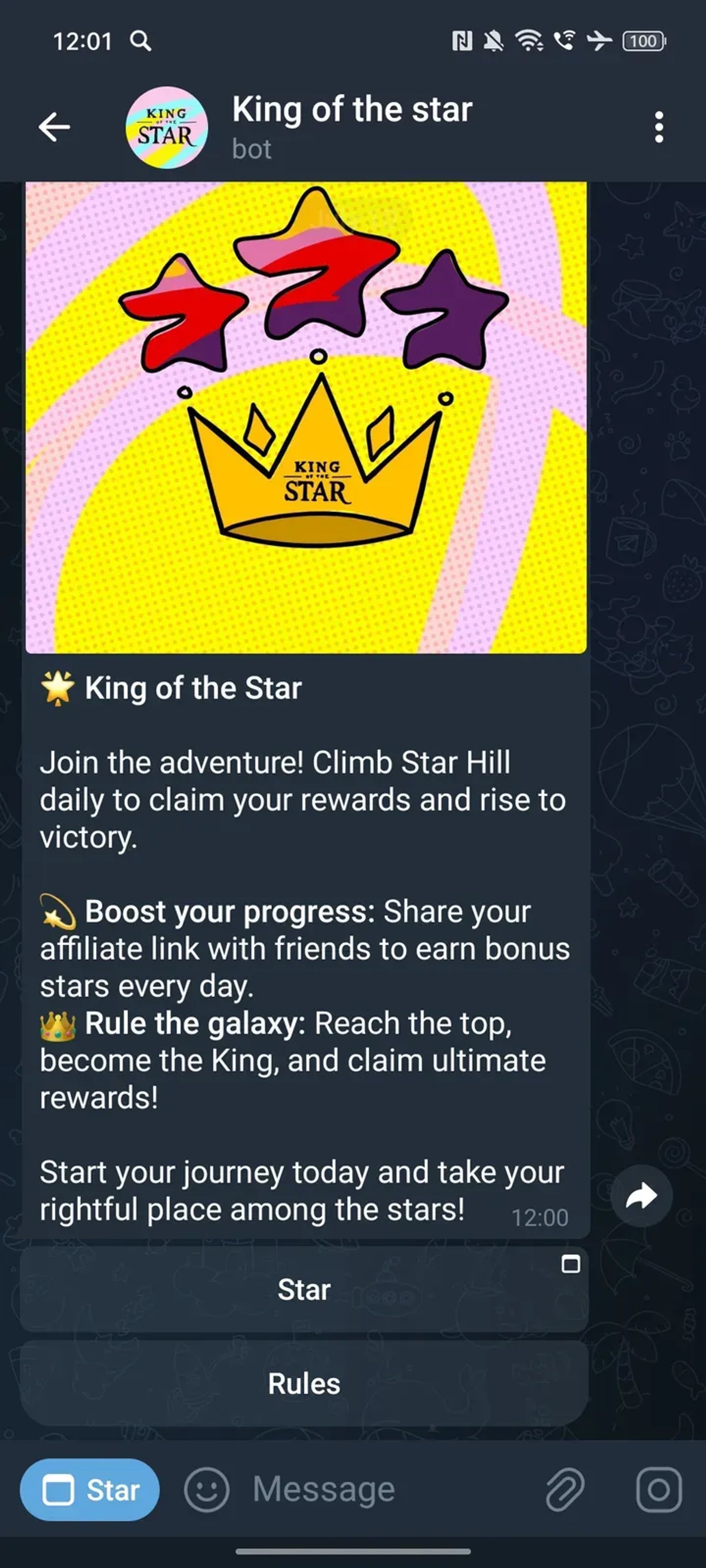 King of the star в Телеграм — скриншот 3