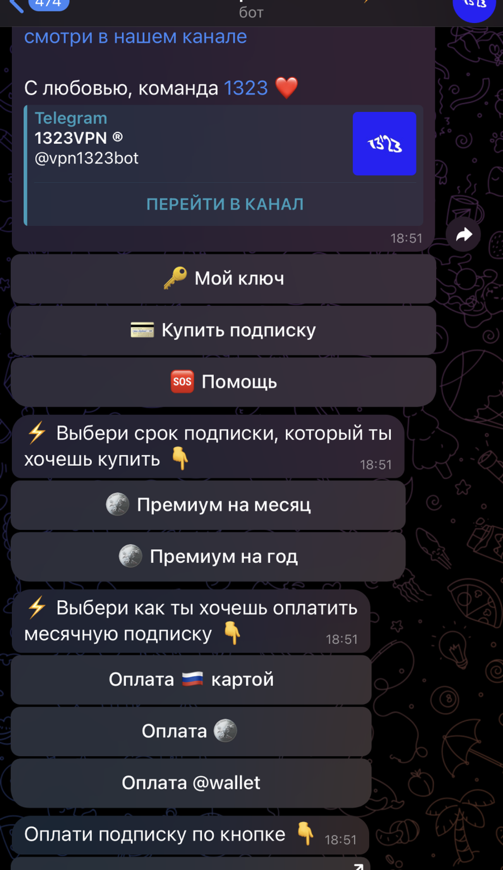 1323vpn в Телеграм — скриншот 3