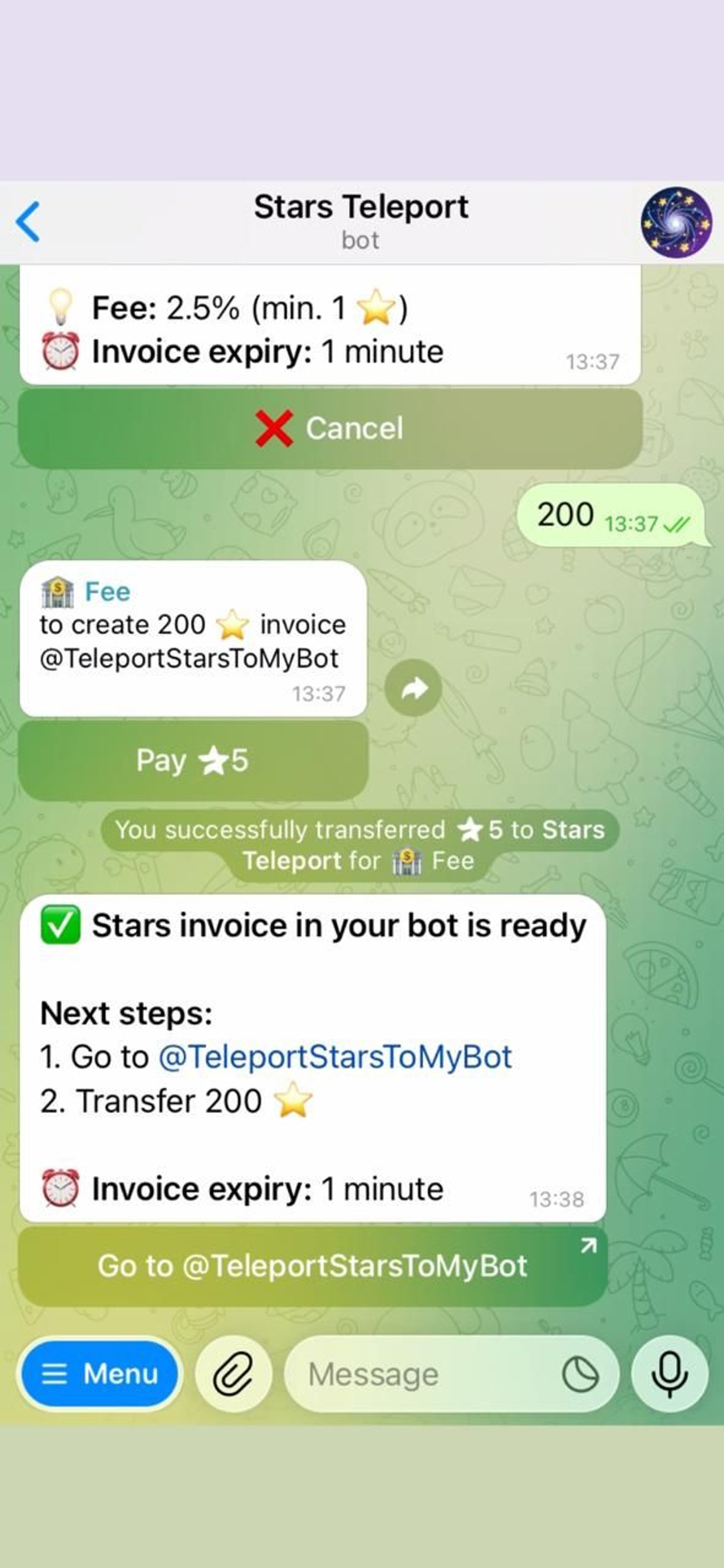 Stars Teleport Telegram Screenshot 4