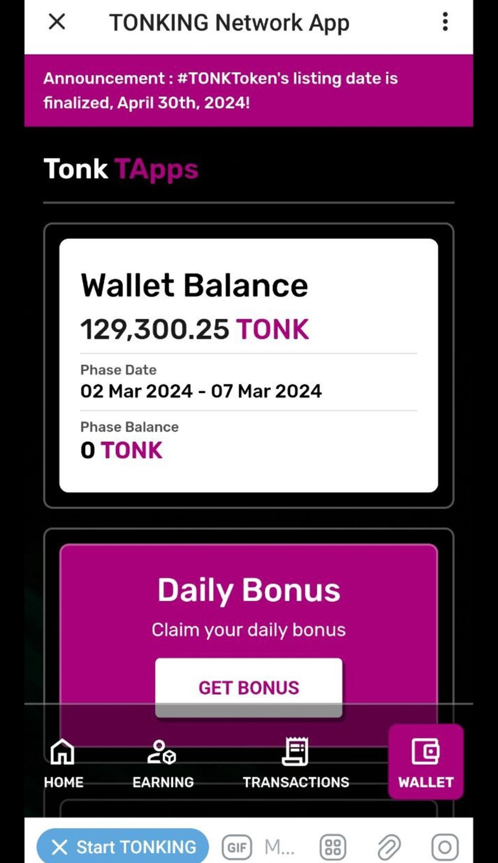 TONKING Network в Телеграм — скриншот 4