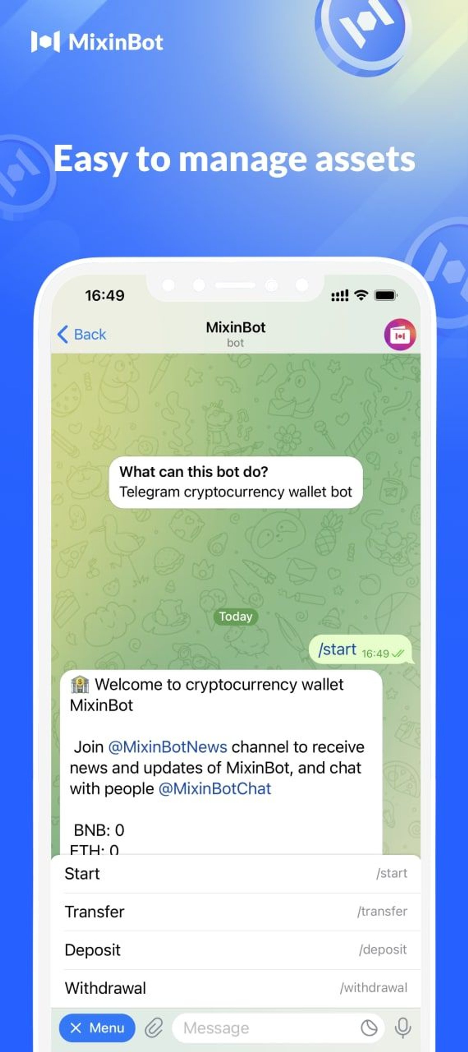MixinBot в Телеграм — скриншот 1