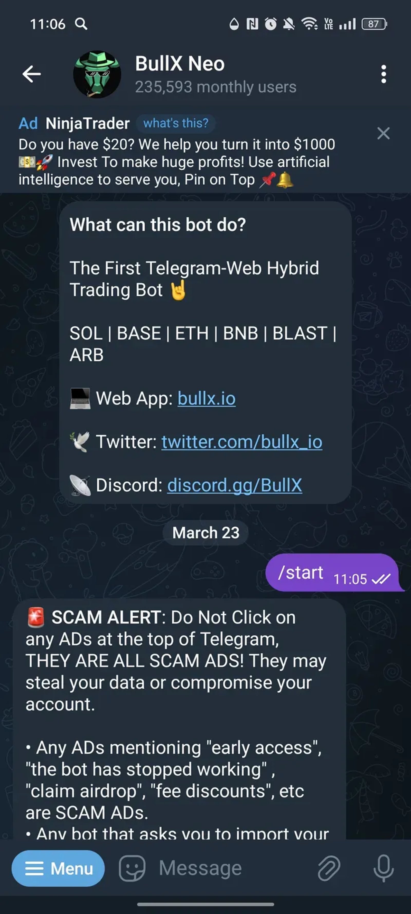 BullX Neo в Телеграм — скриншот 1