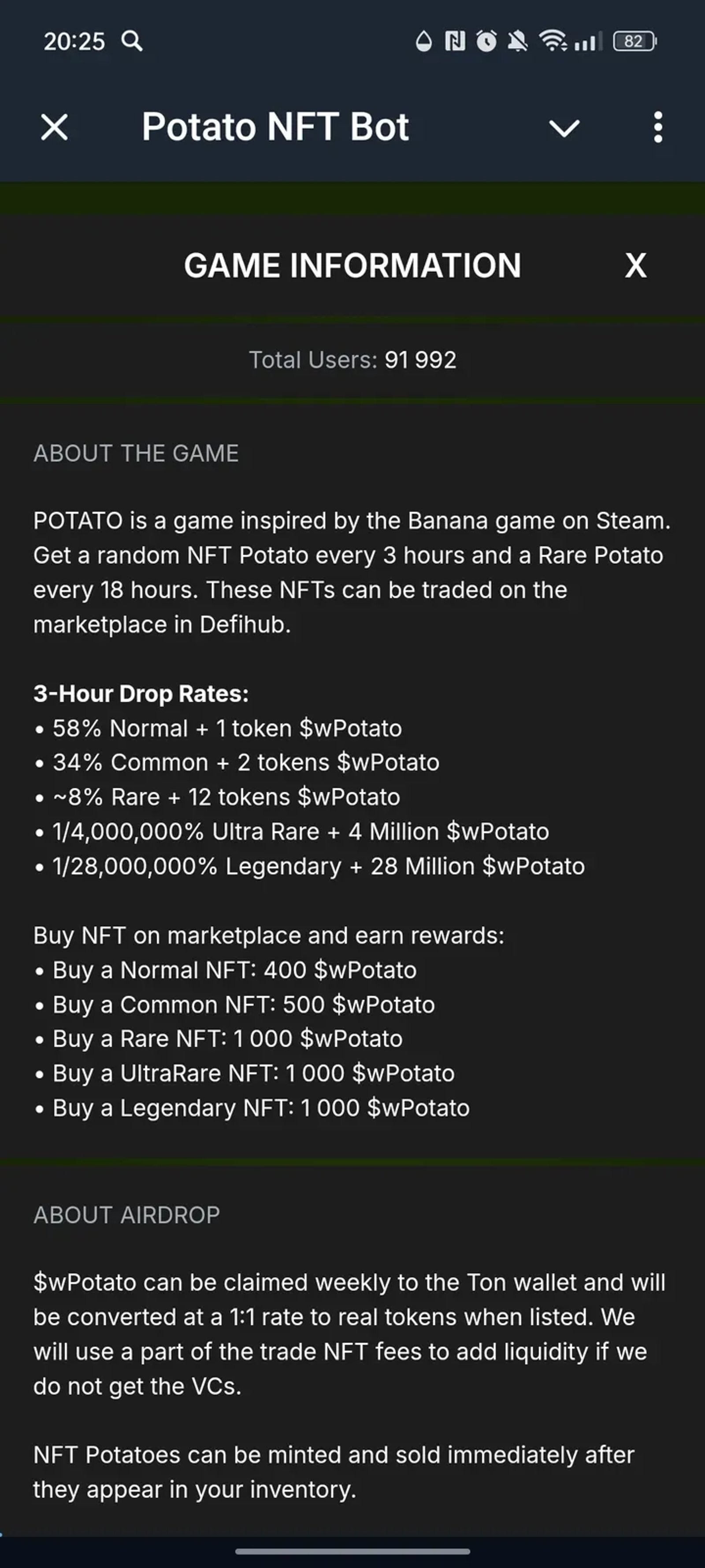 Potato NFT Bot в Телеграм — скриншот 4
