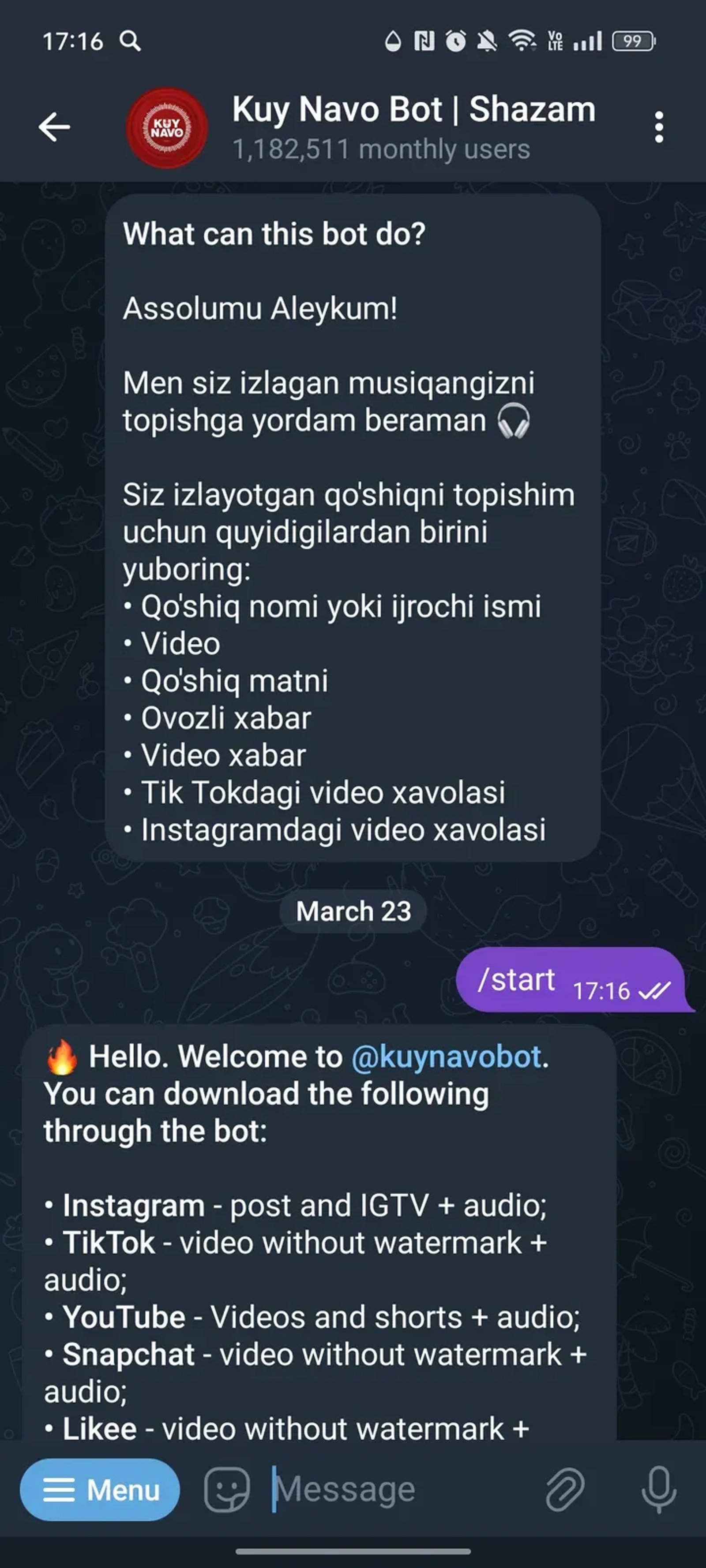 Kuy Navo Bot | Shazam в Телеграм — скриншот 1