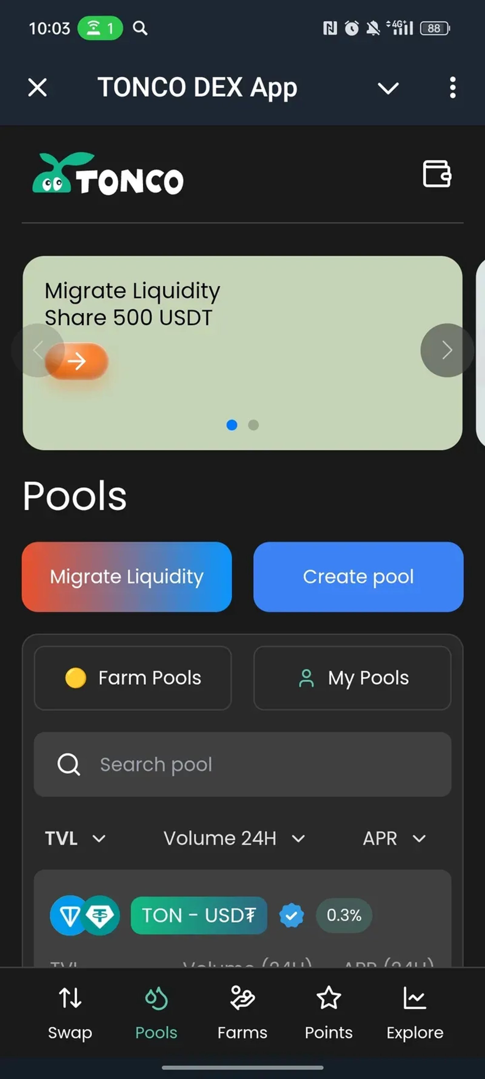 TONCO DEX App в Телеграм — скриншот 2