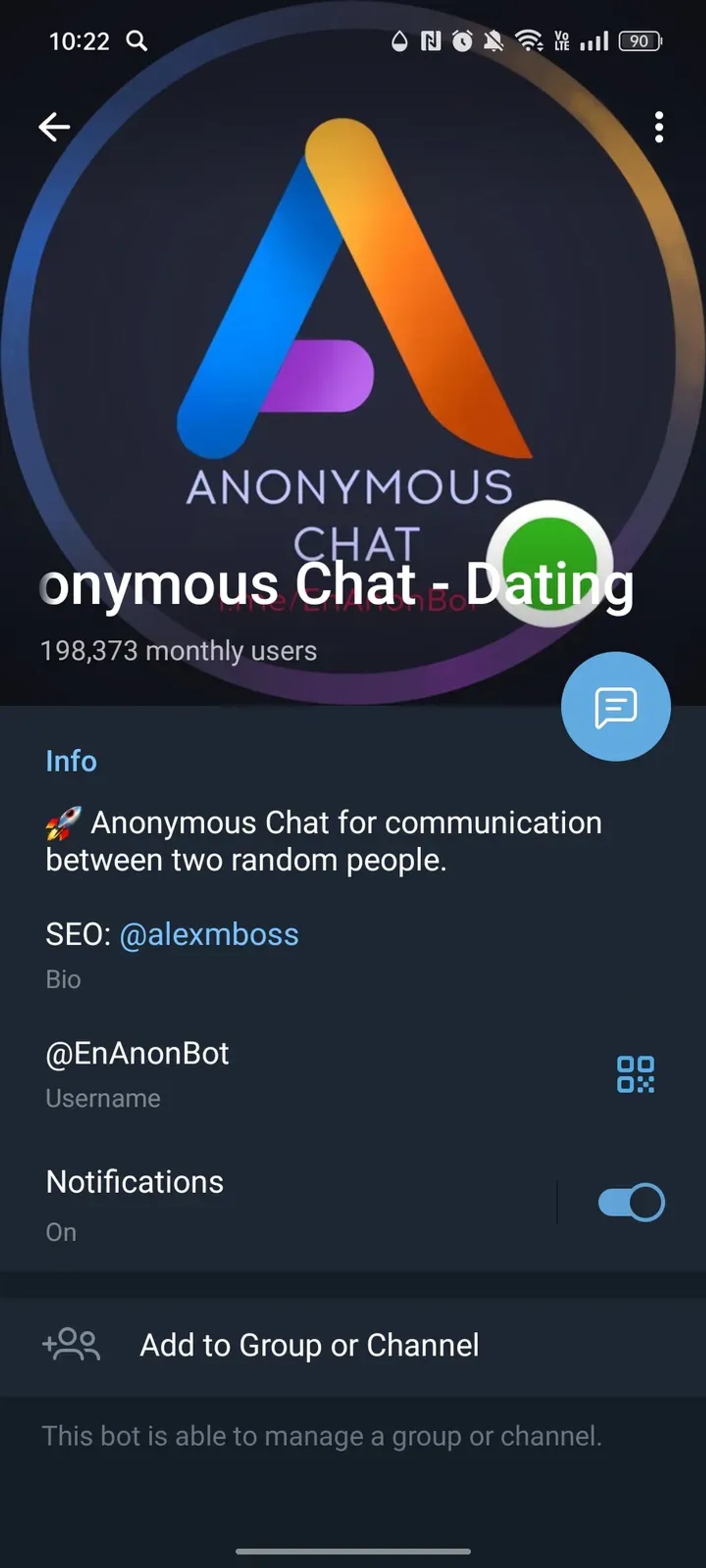 Anonymous Chat - Dating в Телеграм — скриншот 3