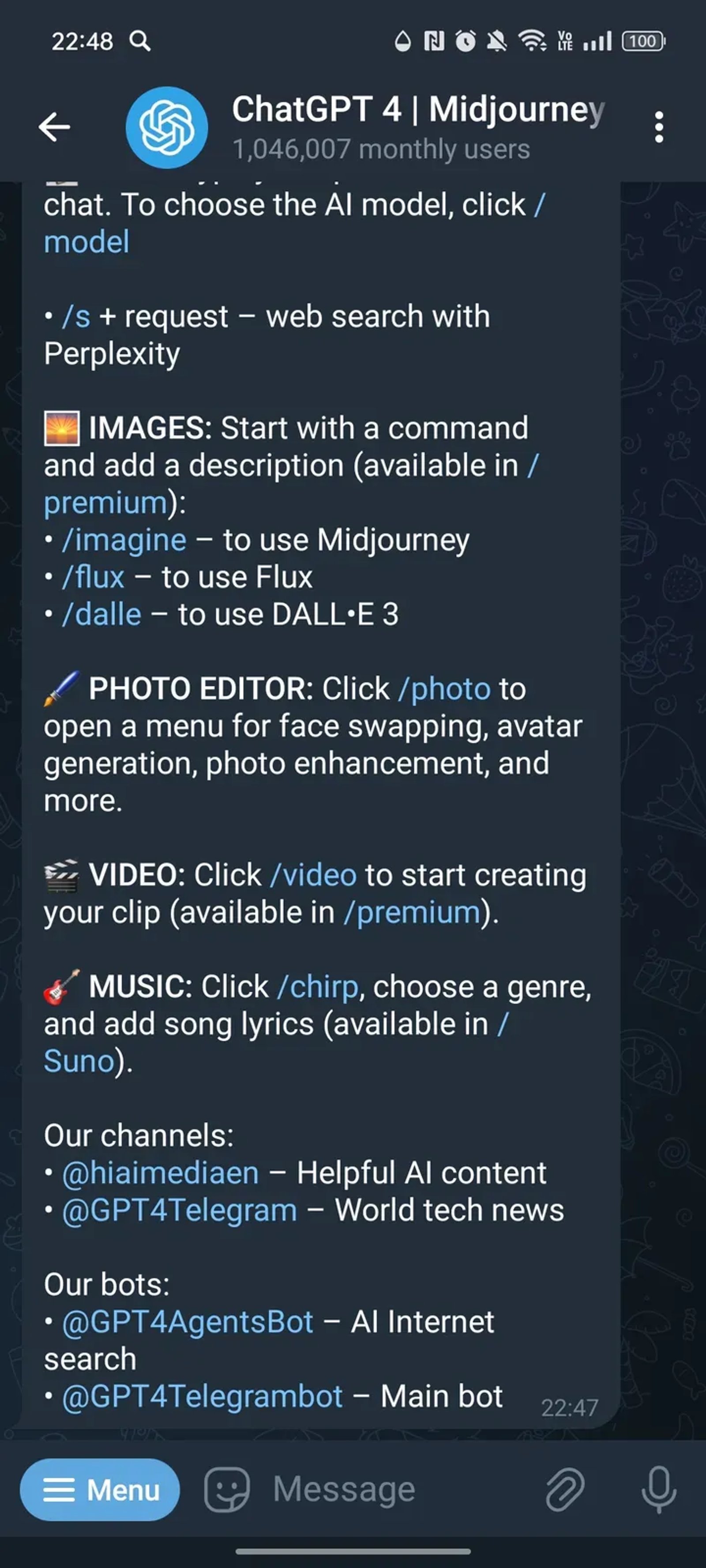 ChatGPT 4 | Midjourney | Claude | Veo3 в Телеграм — скриншот 3