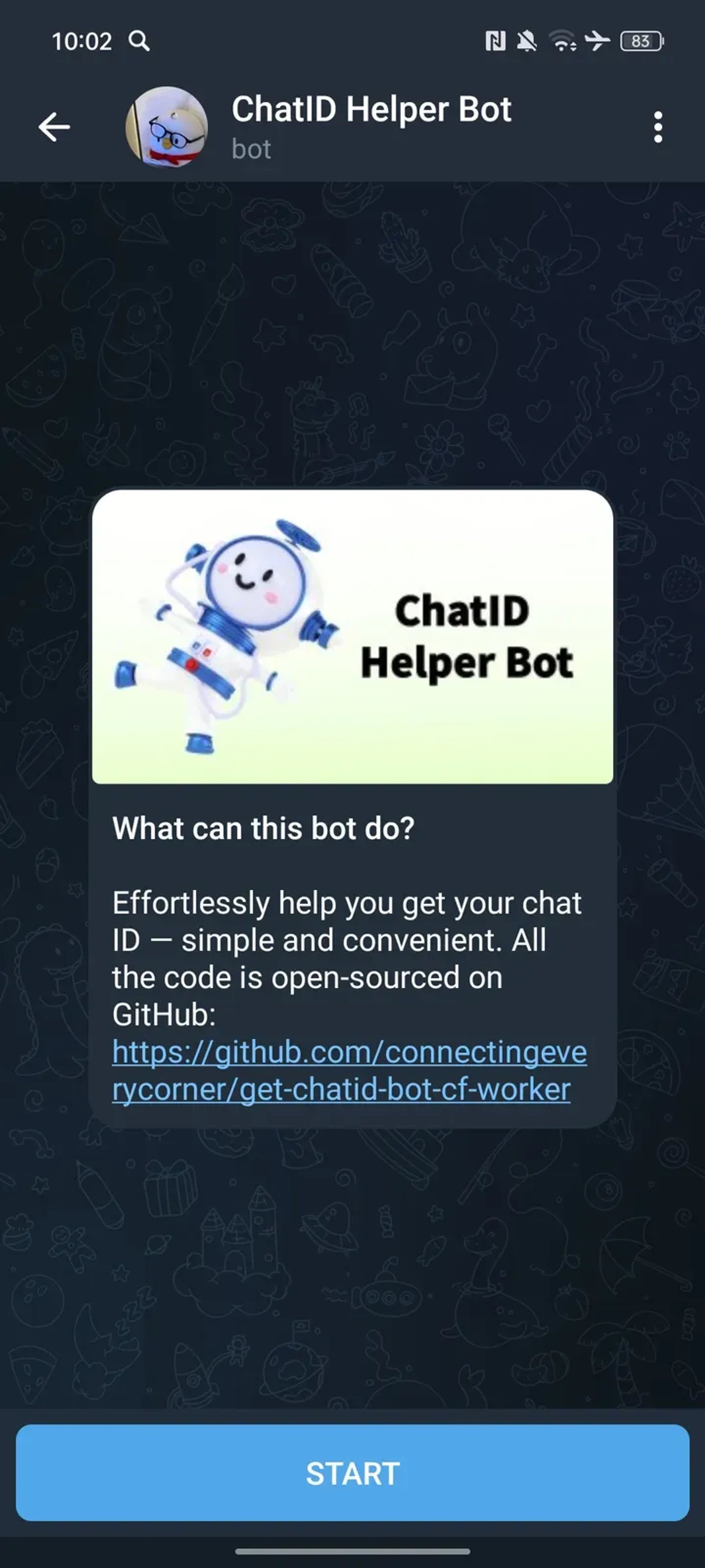 ChatID Helper Bot в Телеграм — скриншот 1