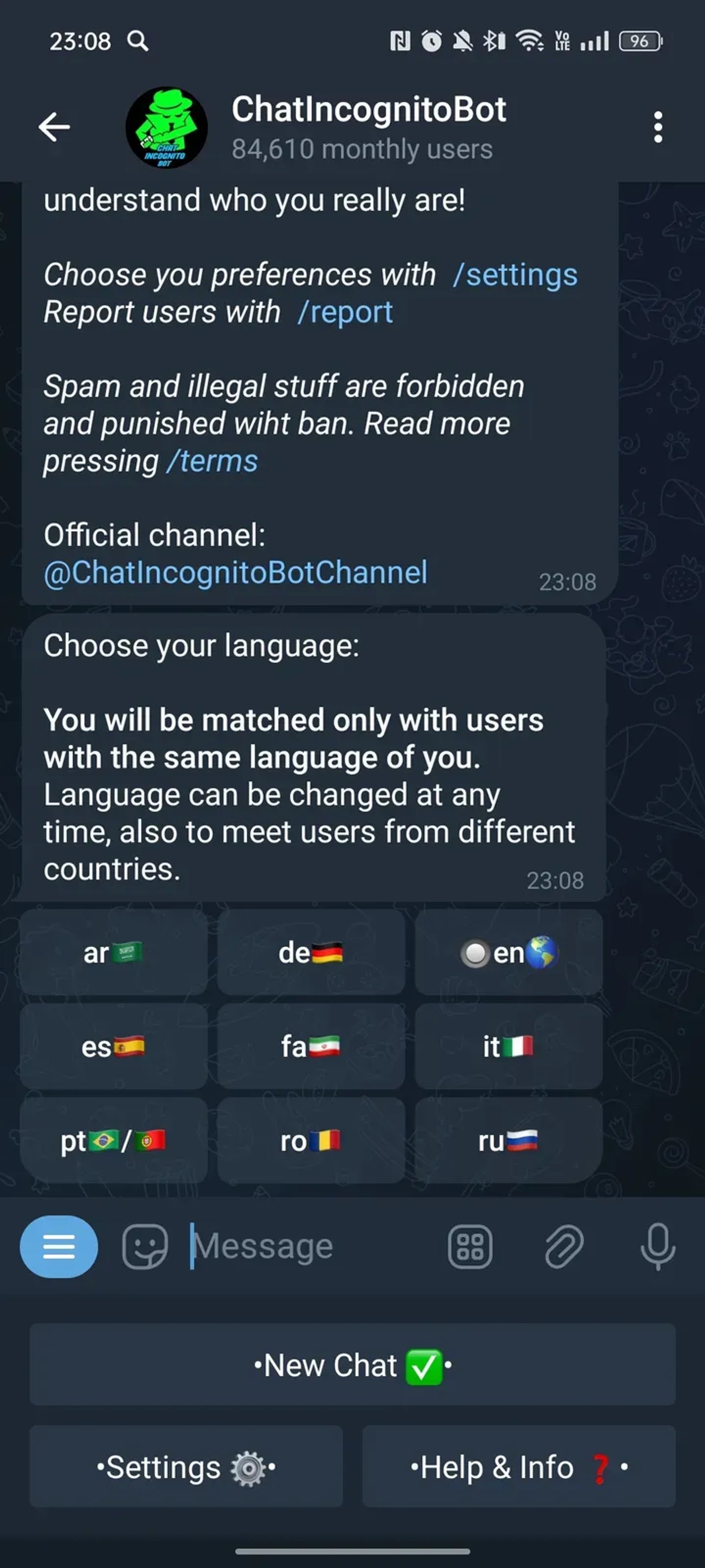 ChatIncognitoBot в Телеграм — скриншот 3