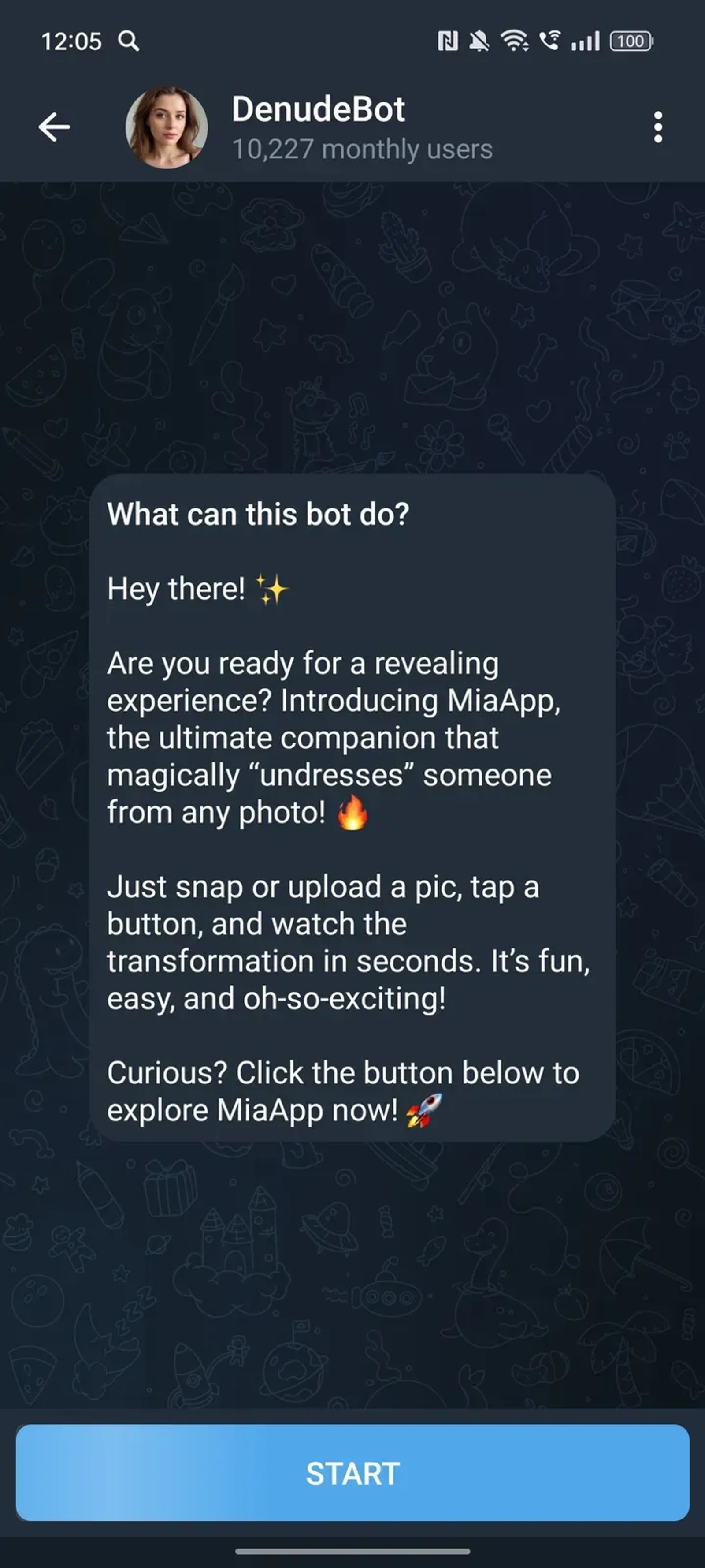 DenudeBot в Телеграм — скриншот 1