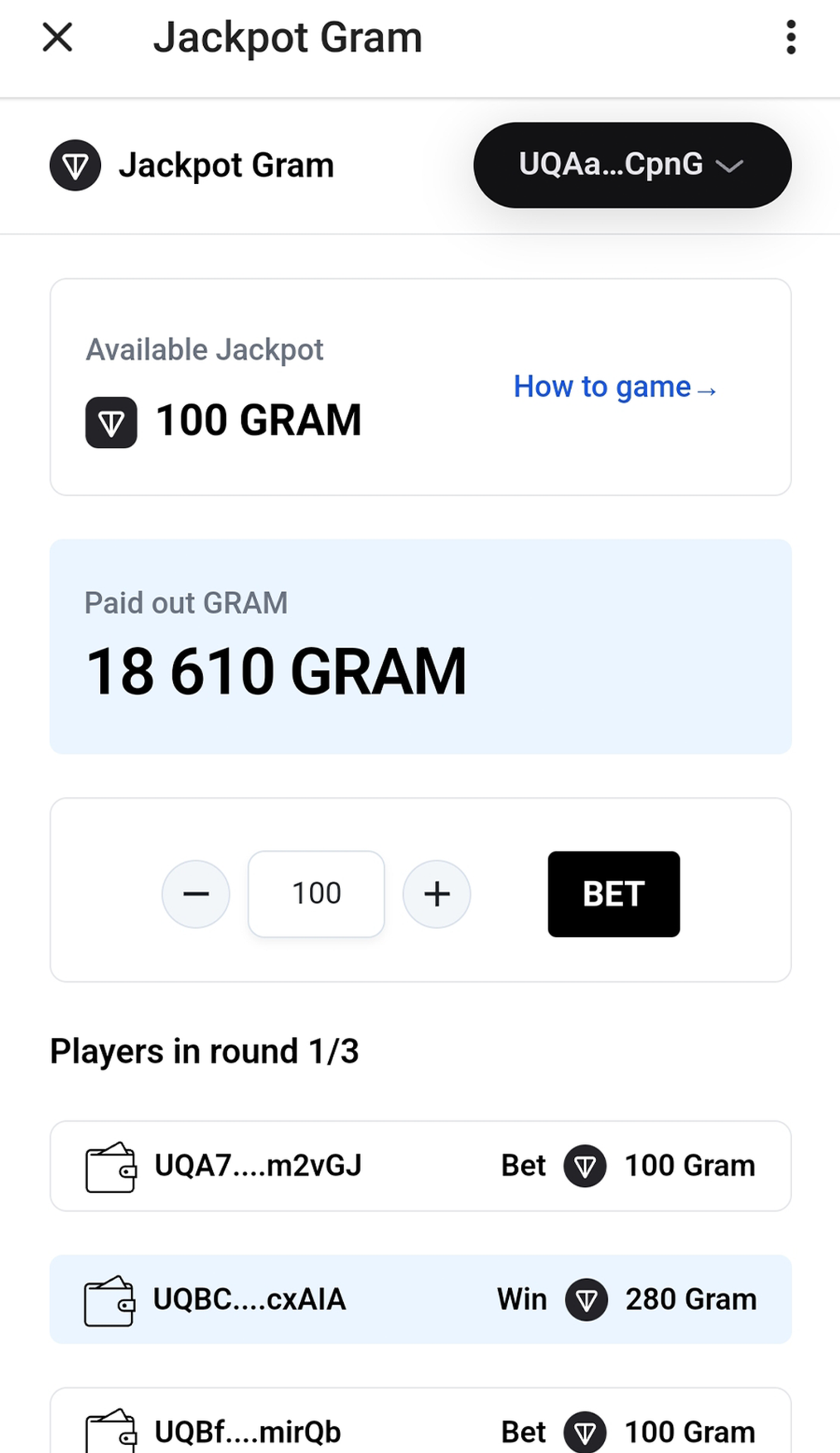 Jackpot Gram в Телеграм — скриншот 1
