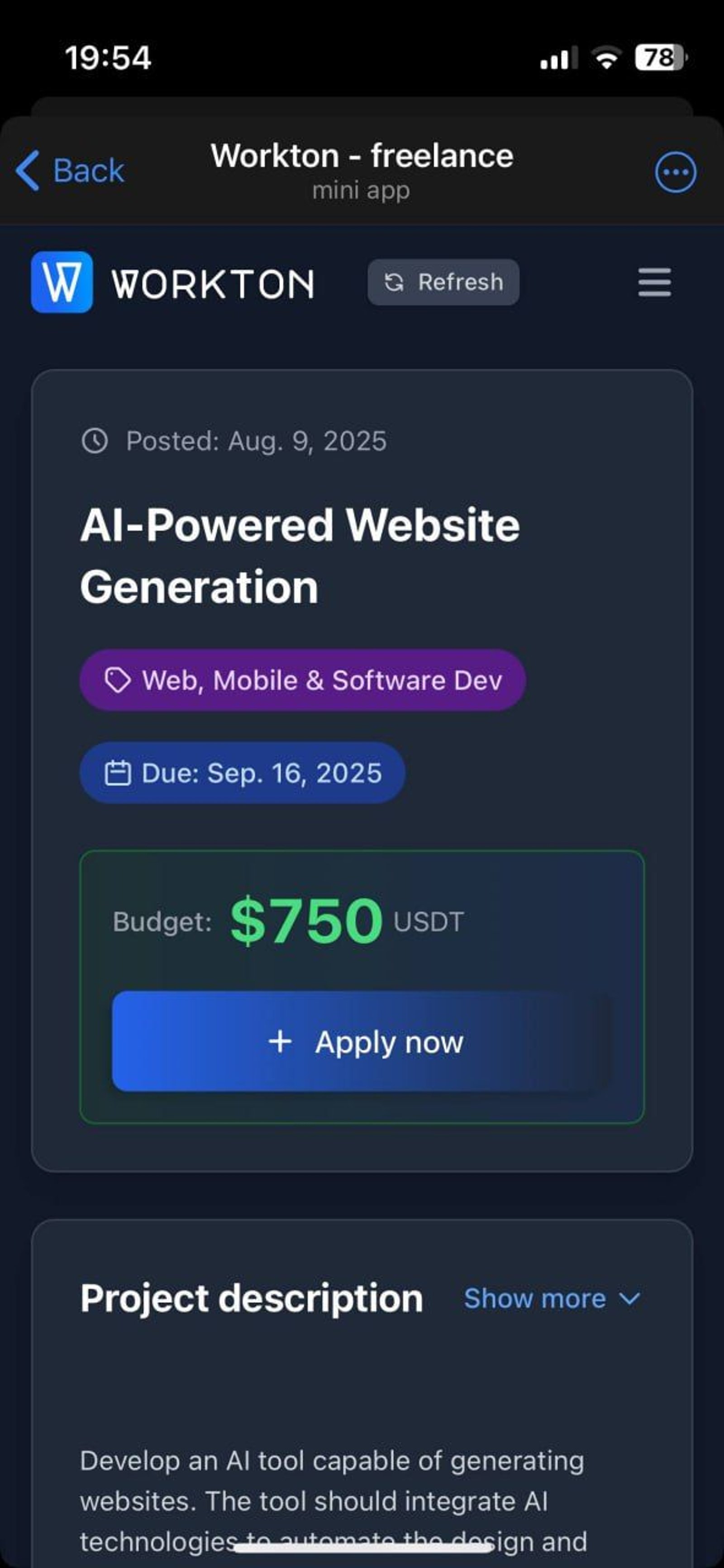 Workton - freelance Telegram Screenshot 1