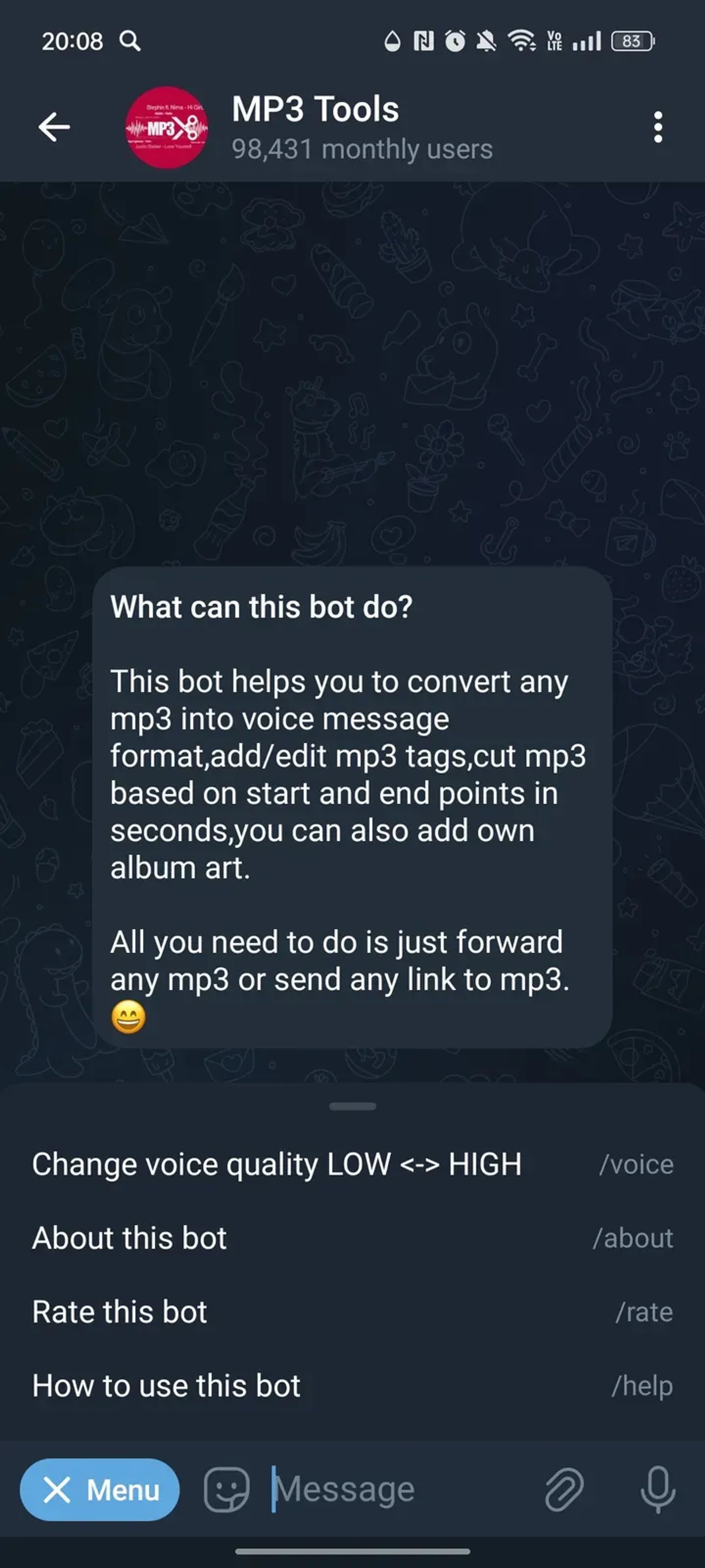 MP3 Tools в Телеграм — скриншот 2