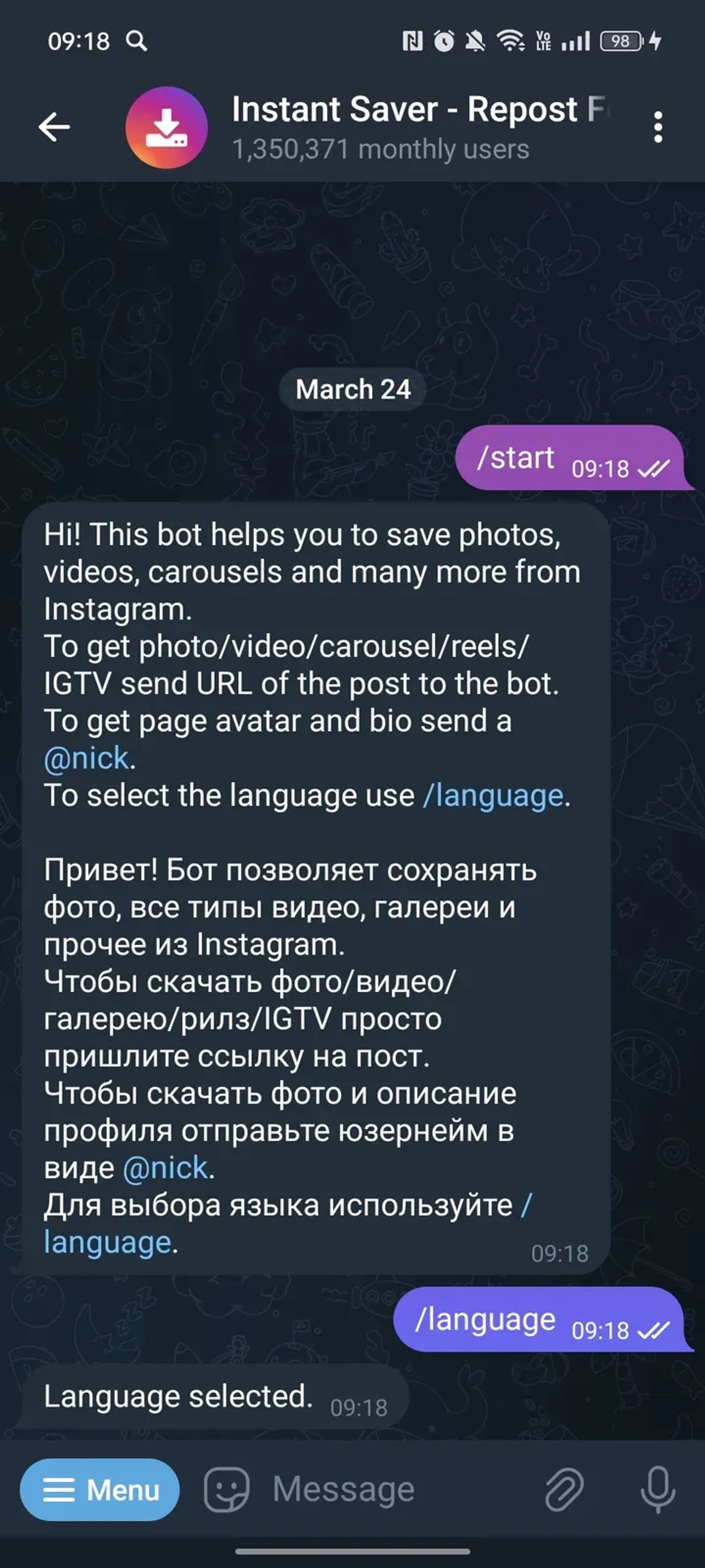 Instant Saver - Repost For Instagram в Телеграм — скриншот 1