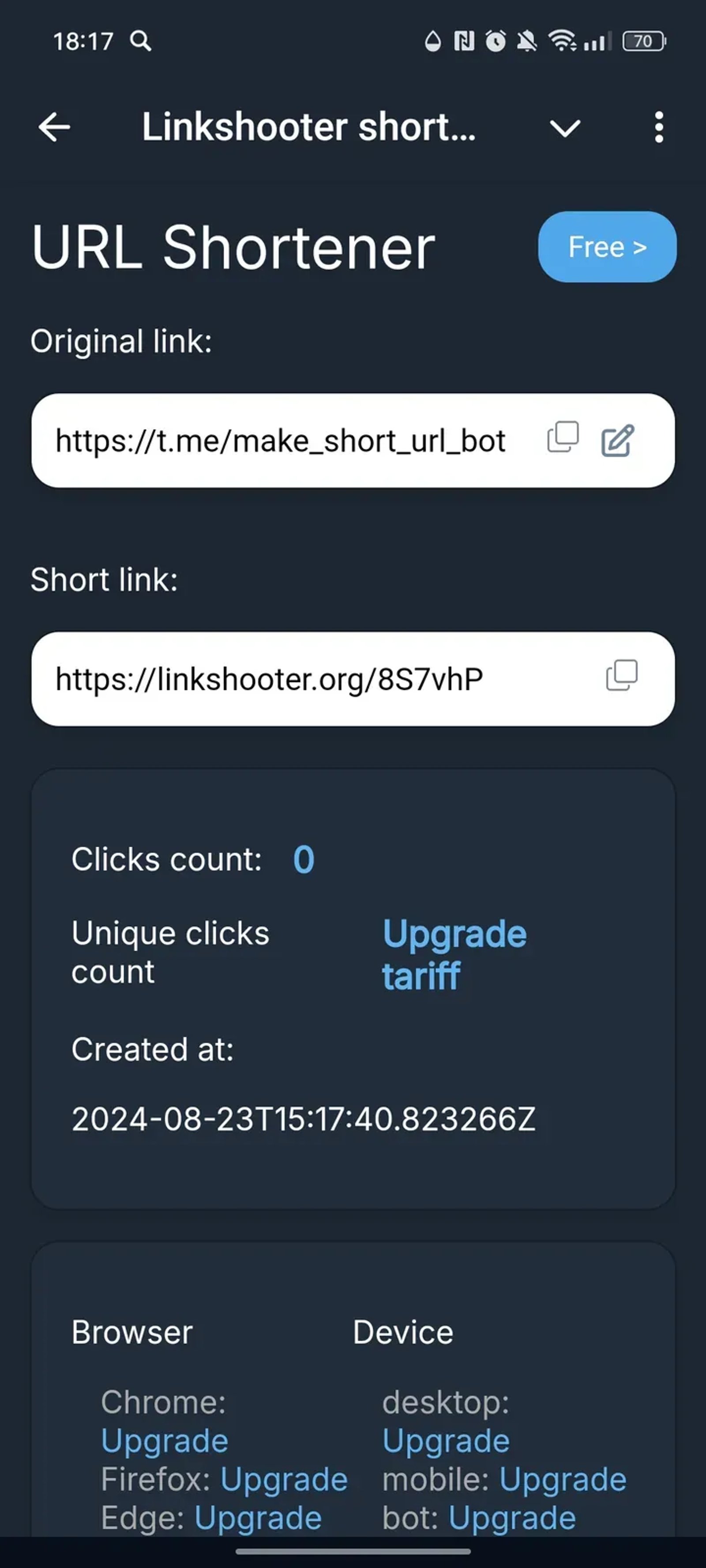 Linkshooter short lin в Телеграм — скриншот 2