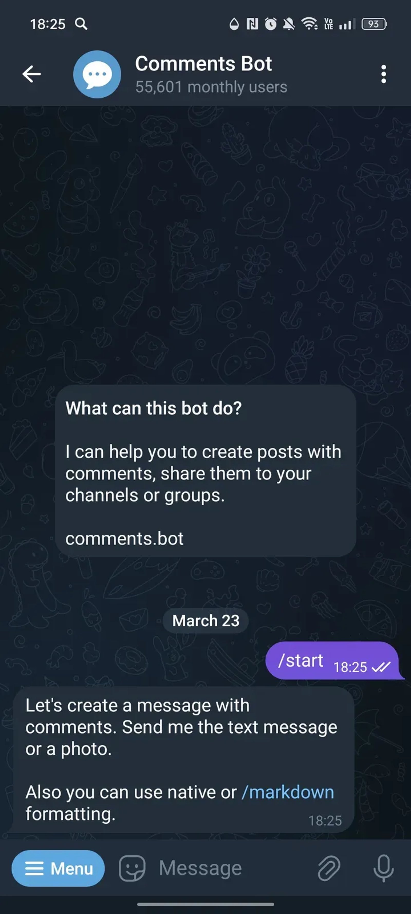 Comments Bot в Телеграм — скриншот 1