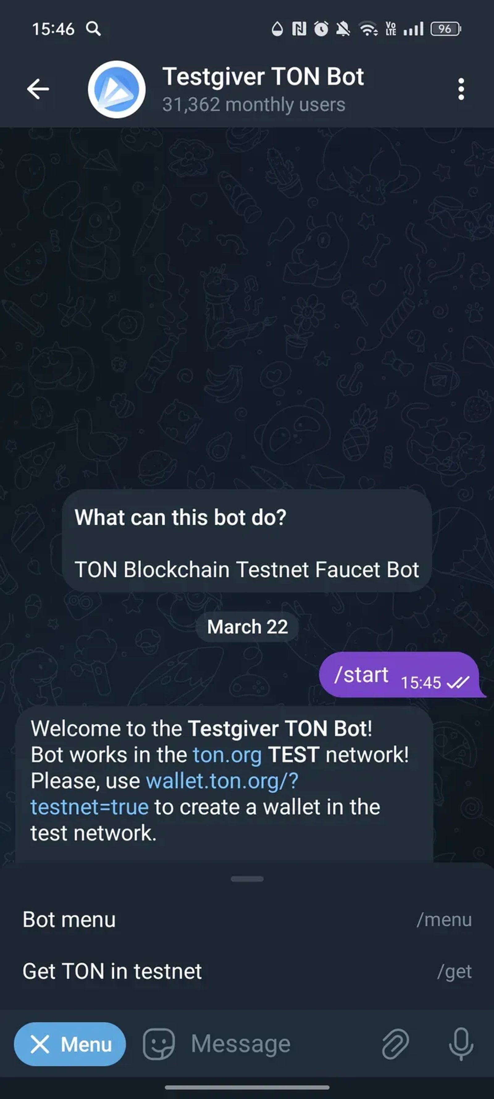 Testgiver TON Bot в Телеграм — скриншот 2