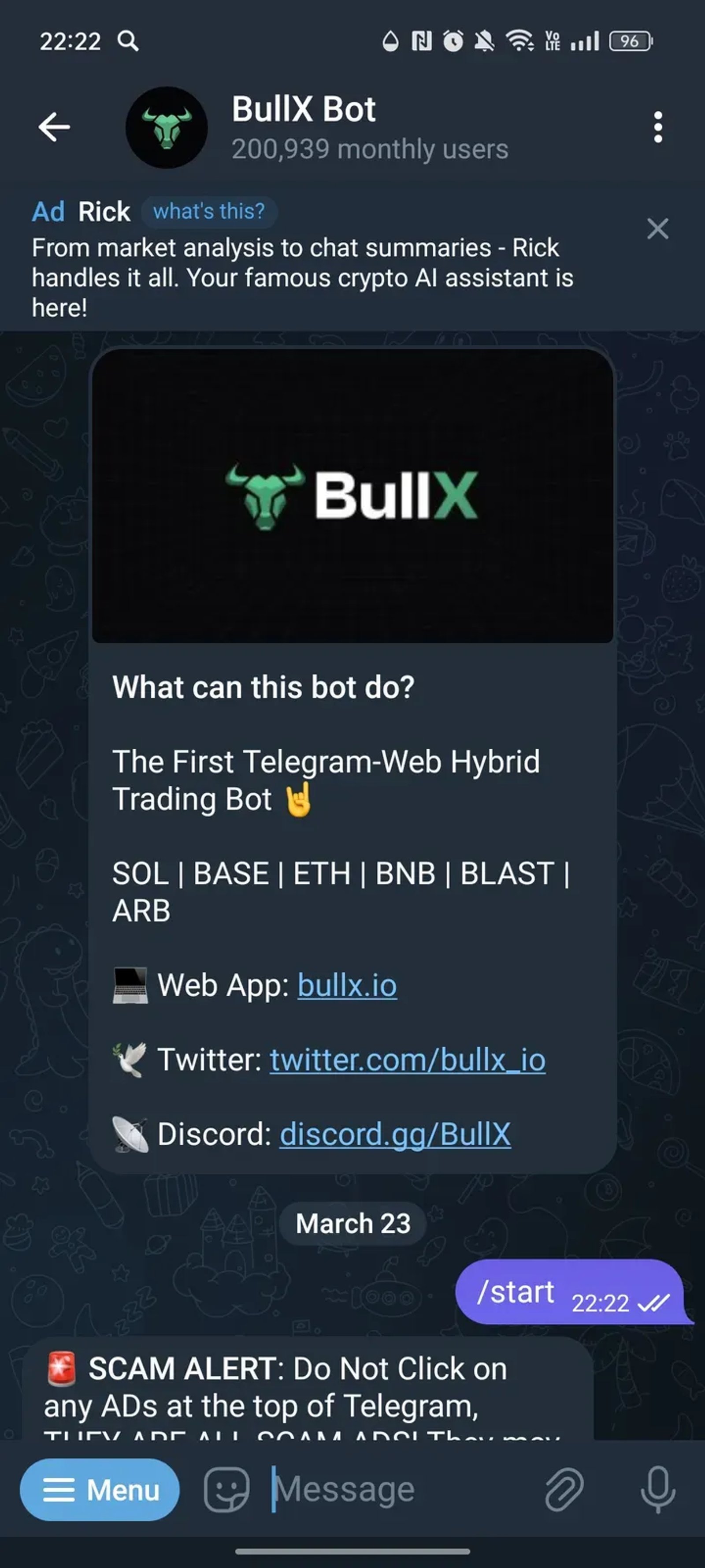 BullX Bot в Телеграм — скриншот 1