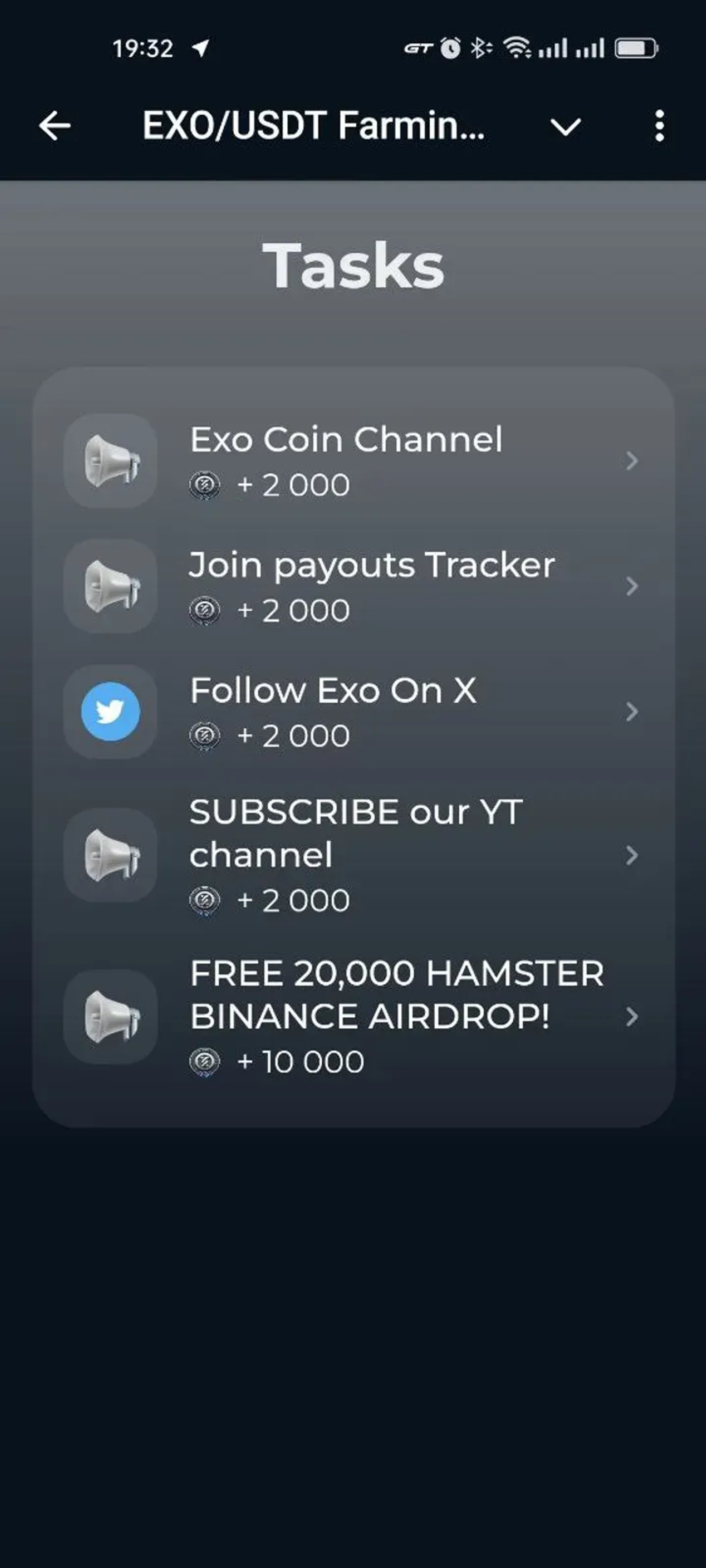 EXO/USDT Farming Bot APP в Телеграм — скриншот 1