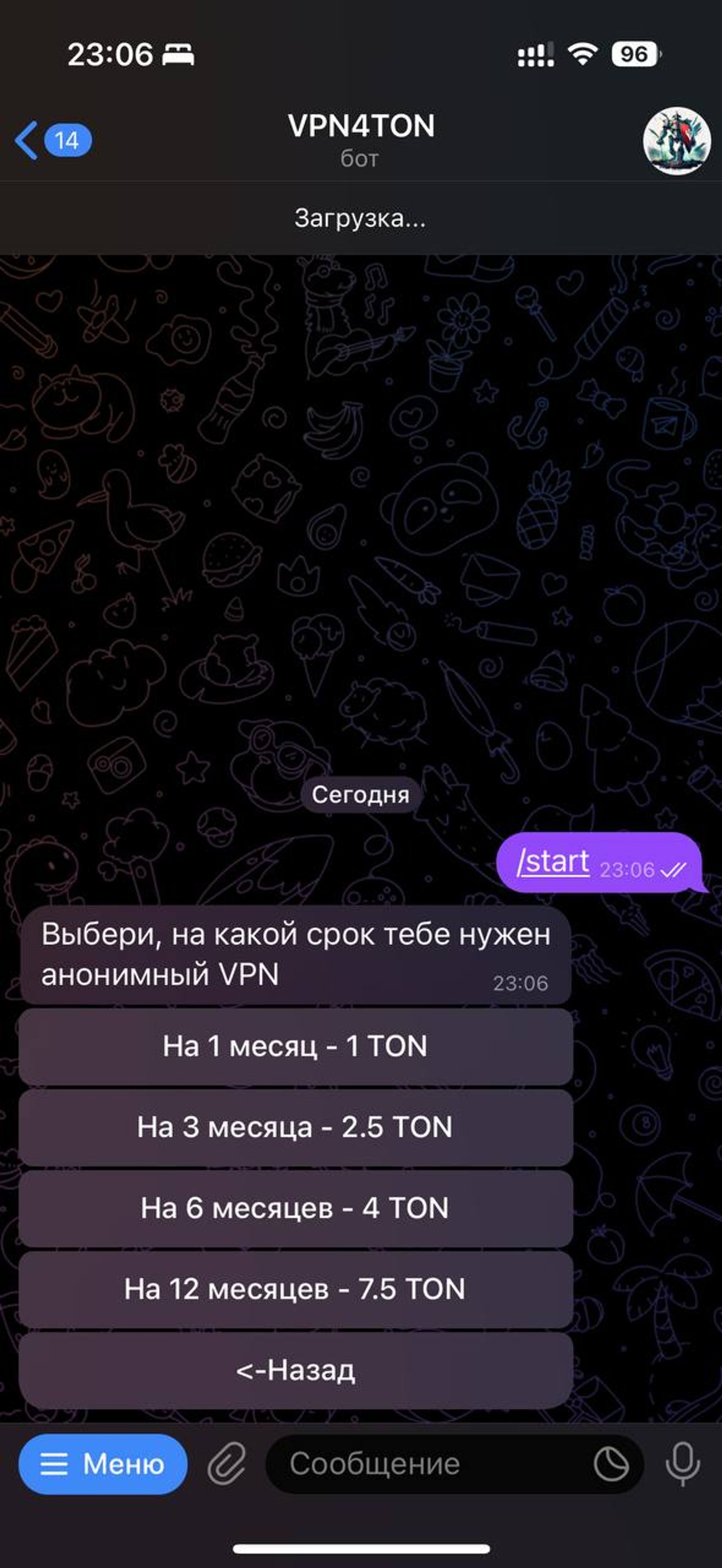 VPN4TON в Телеграм — скриншот 2