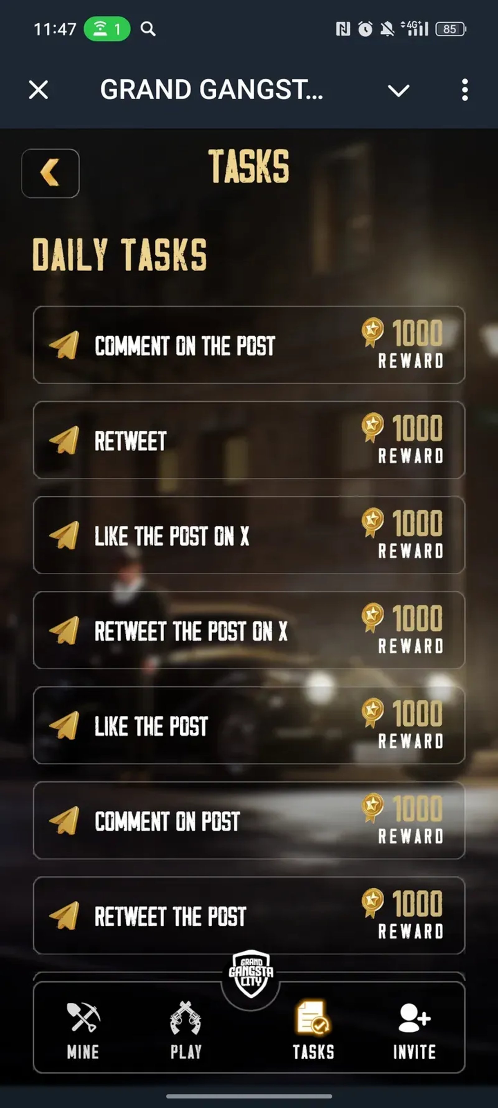 GRAND GANGSTA CITY в Телеграм — скриншот 3