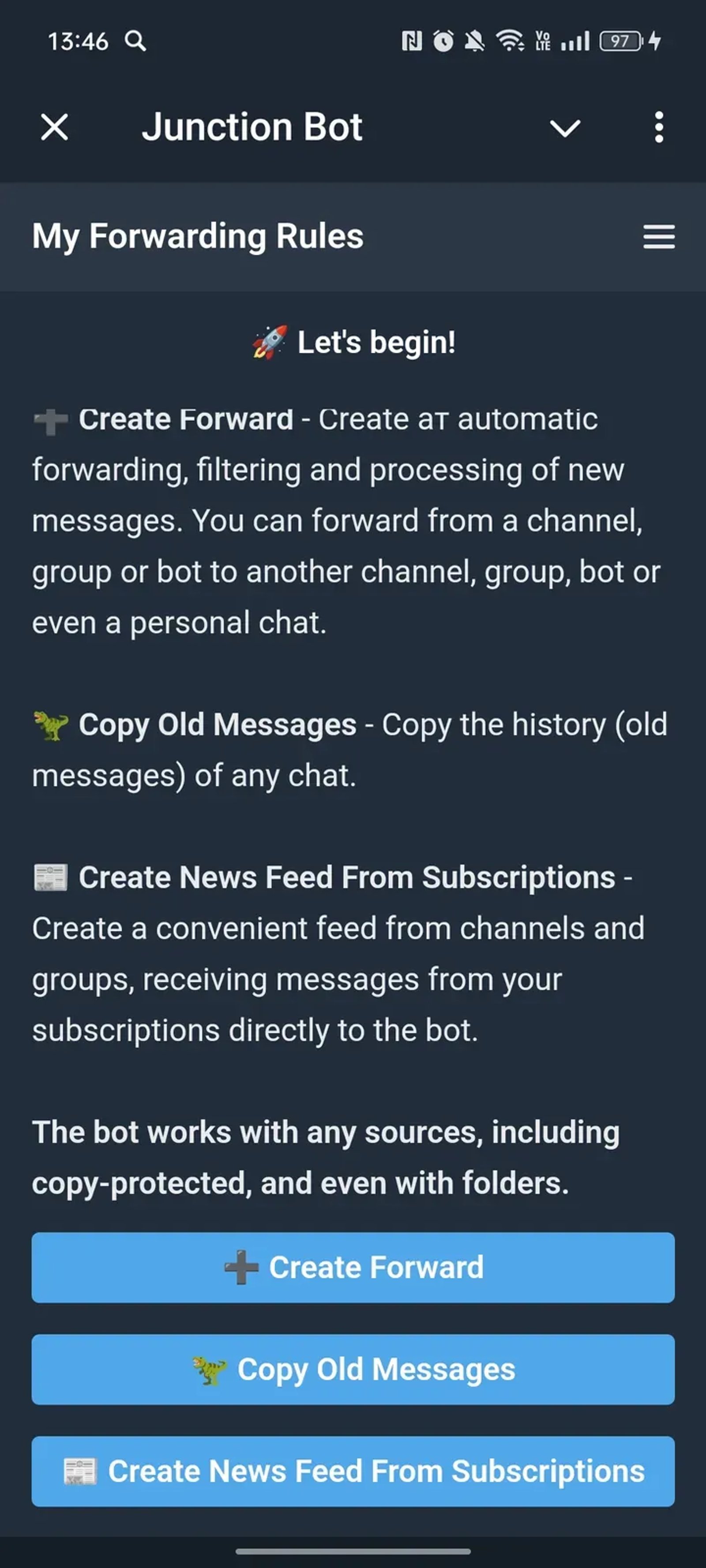 Junction Bot в Телеграм — скриншот 1