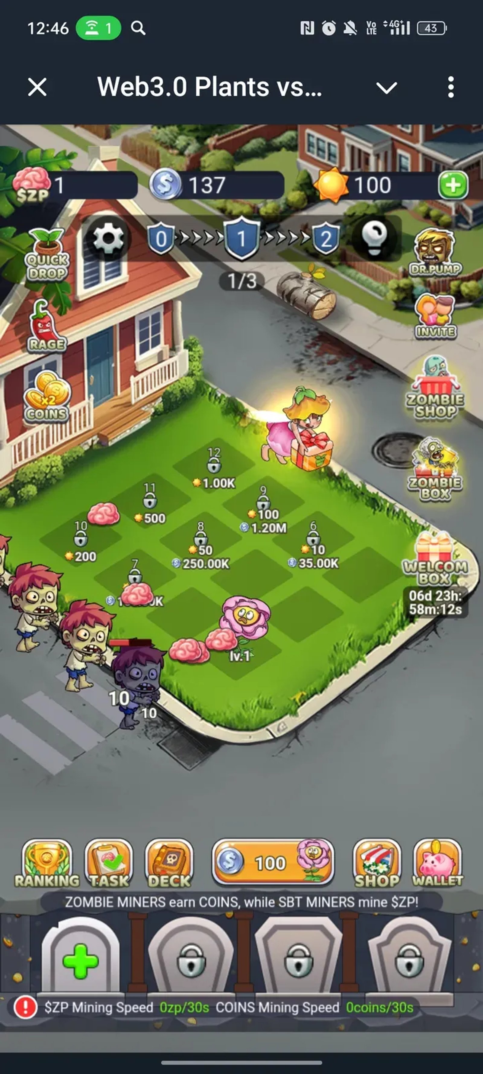 Web3.0 Plants vs Zombies в Телеграм — скриншот 1