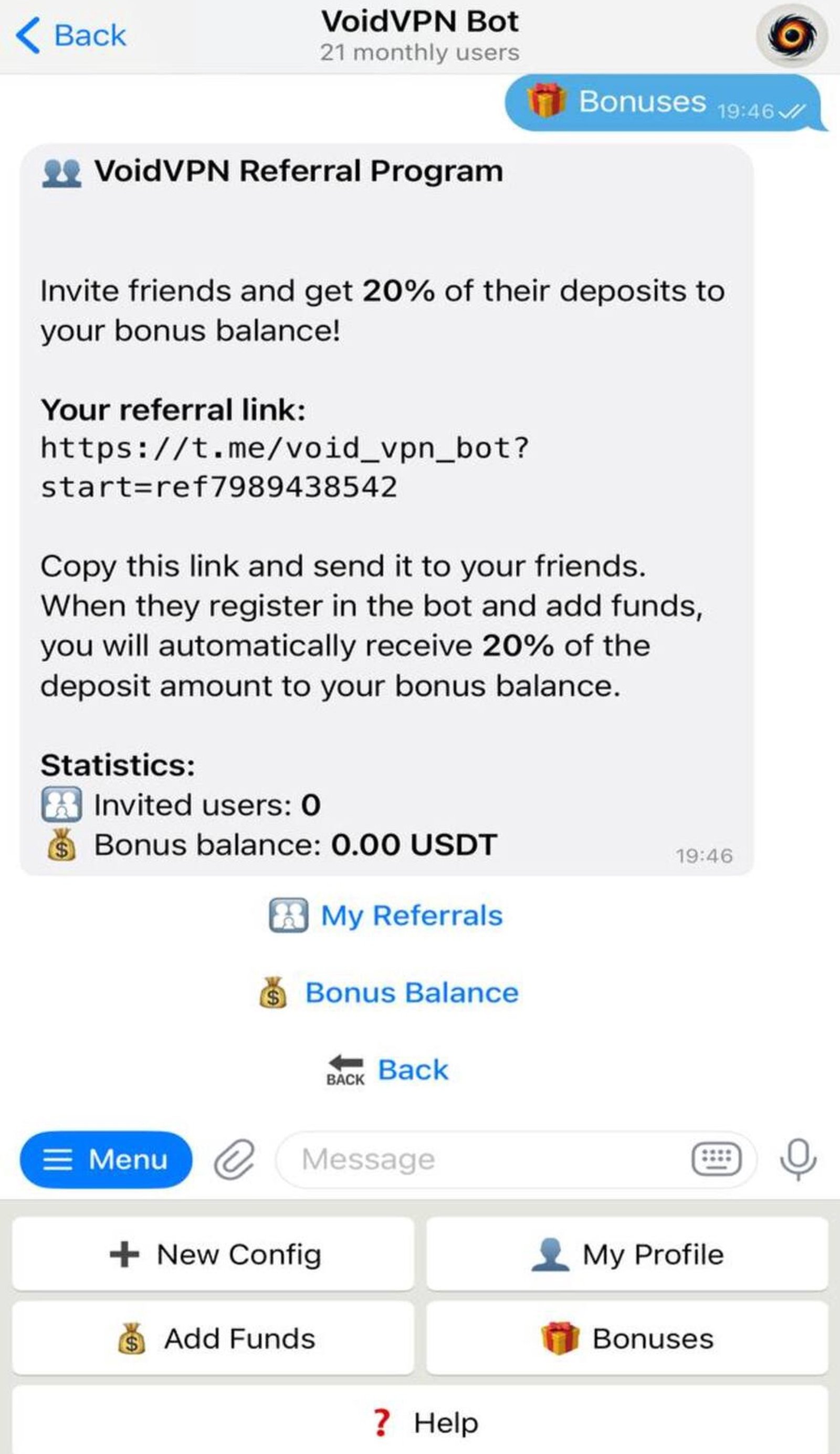 VoidVPN в Телеграм — скриншот 6