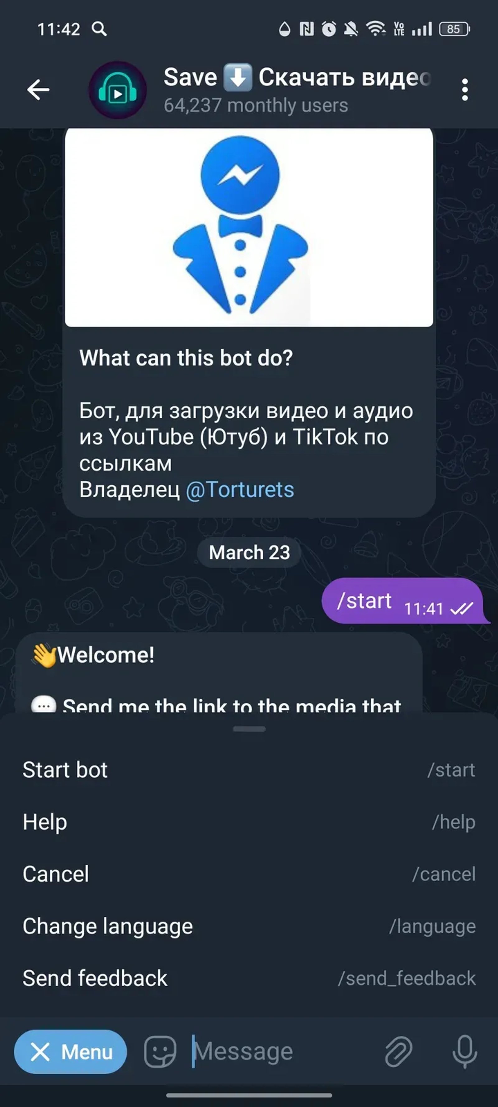 videoinaudio_bot Telegram Screenshot 2
