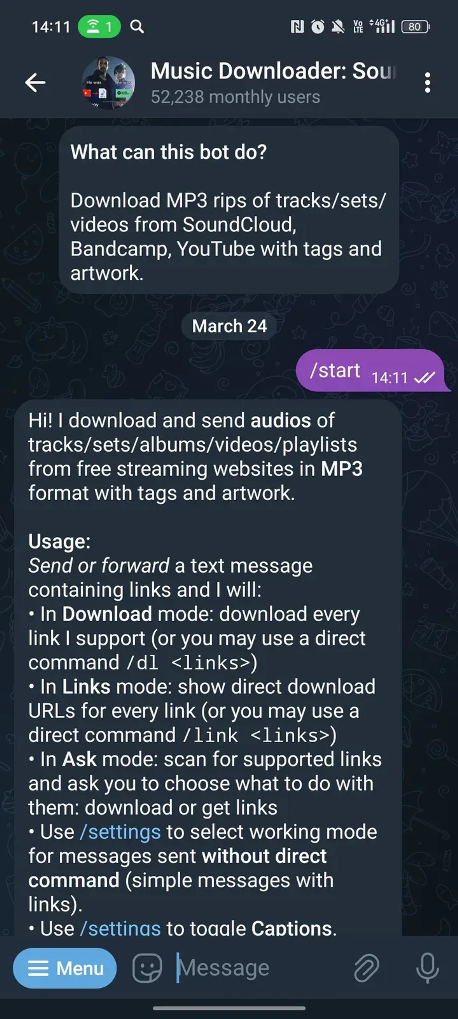 Music Downloader: SoundCloud, Bandcamp, YouTube Audio Download в Телеграм — скриншот 1