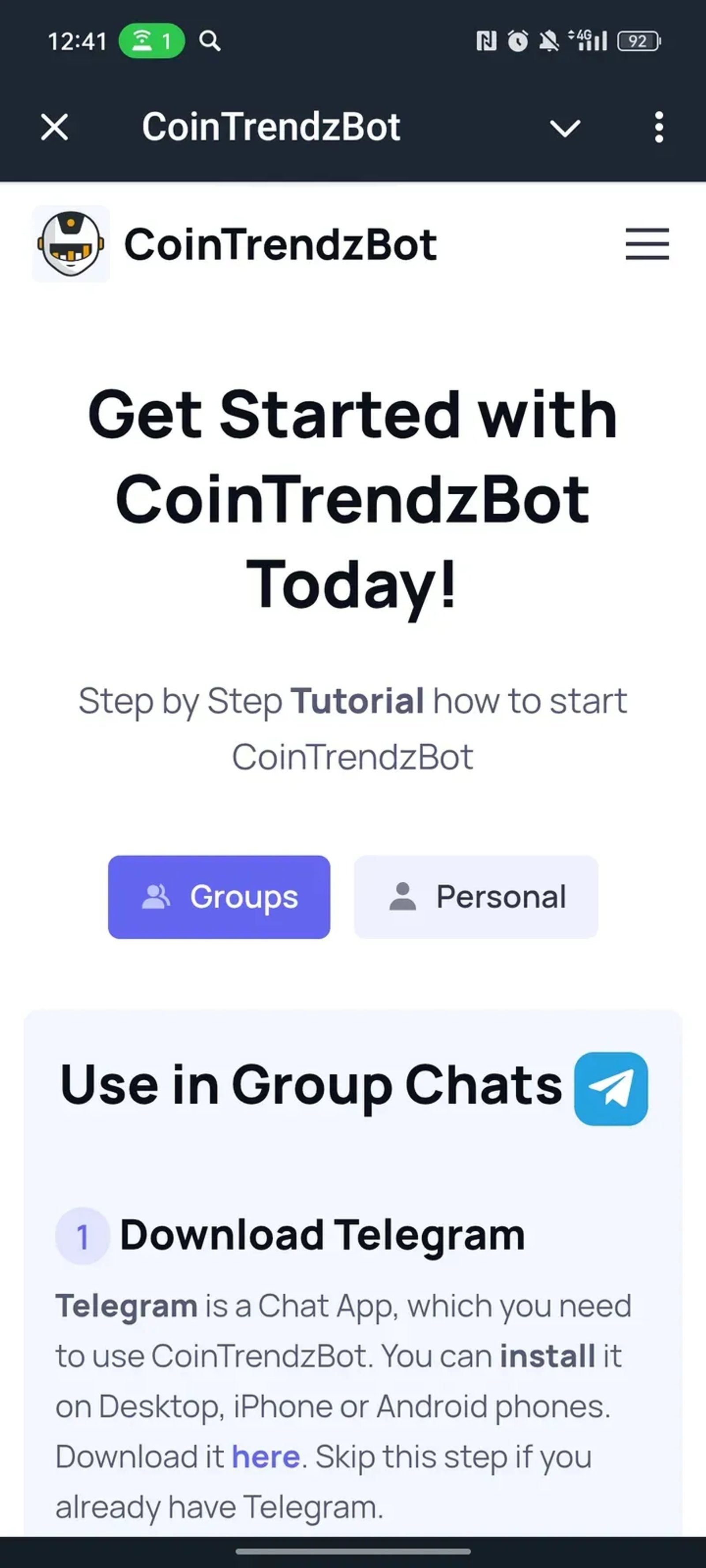 CoinTrendzBot в Телеграм — скриншот 1