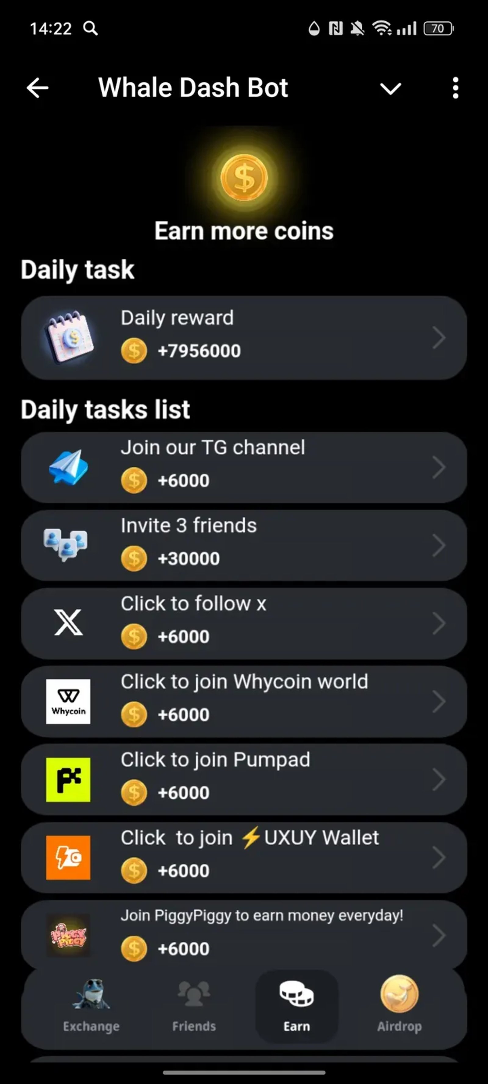 Whale Dash Bot в Телеграм — скриншот 3