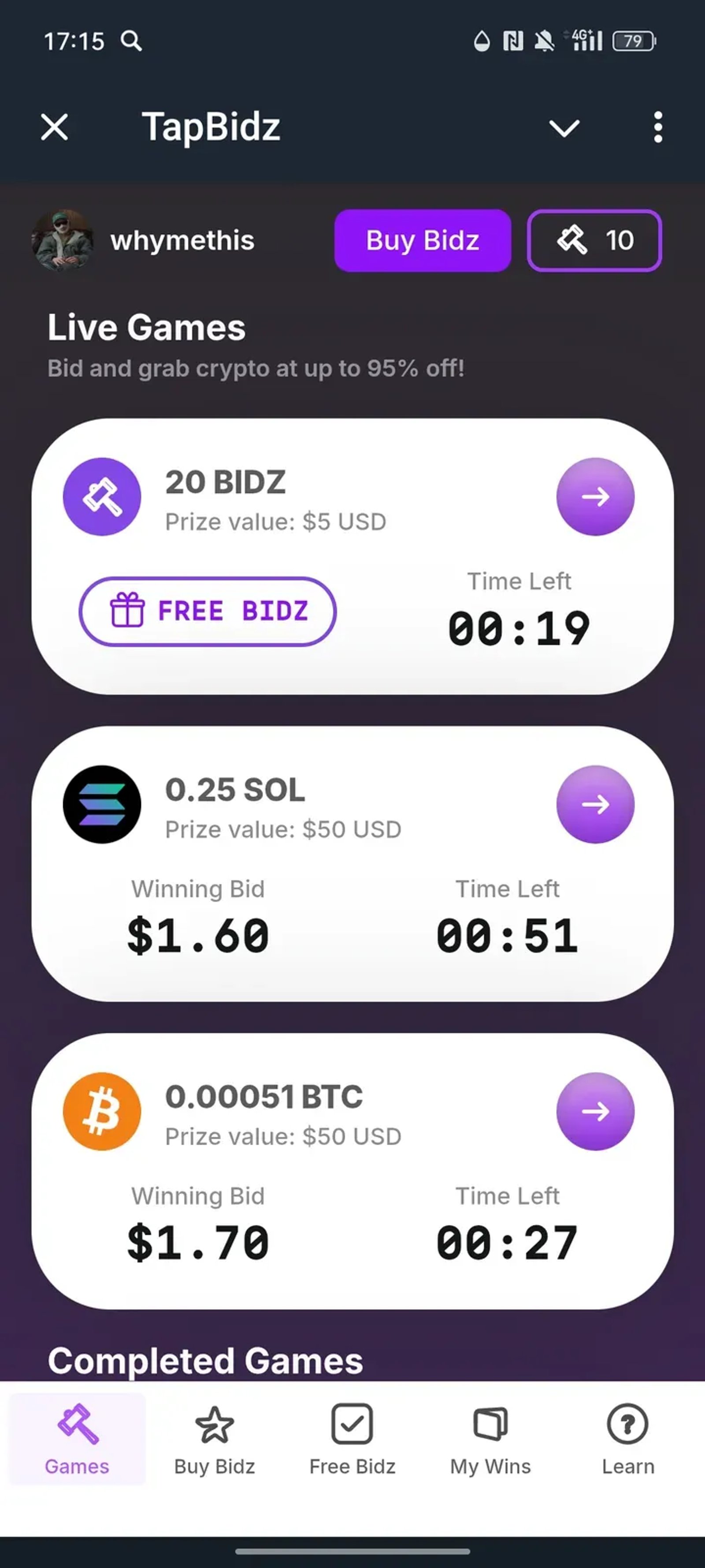 TapBidz в Телеграм — скриншот 1