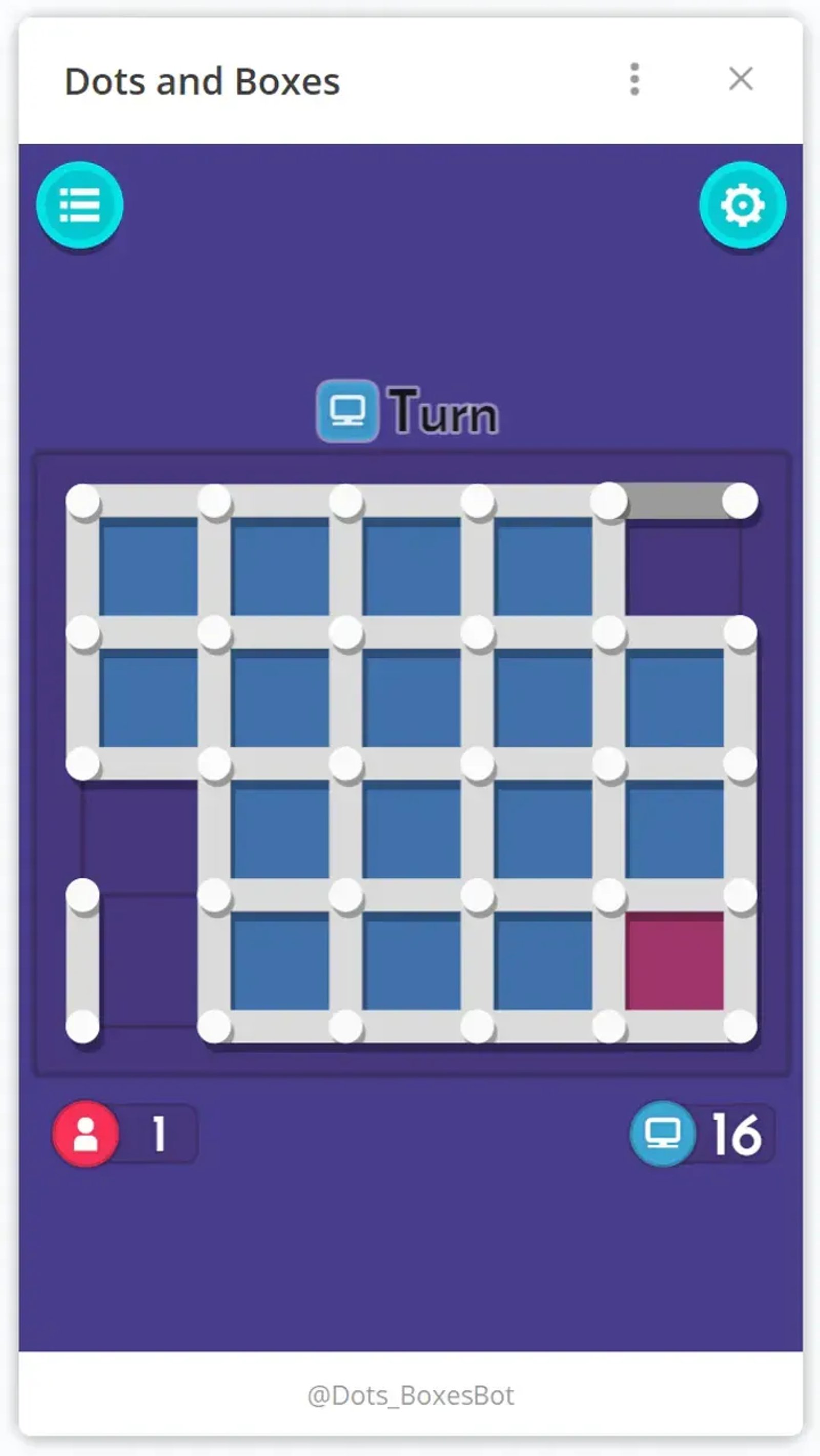 Dots and Boxes в Телеграм — скриншот 1