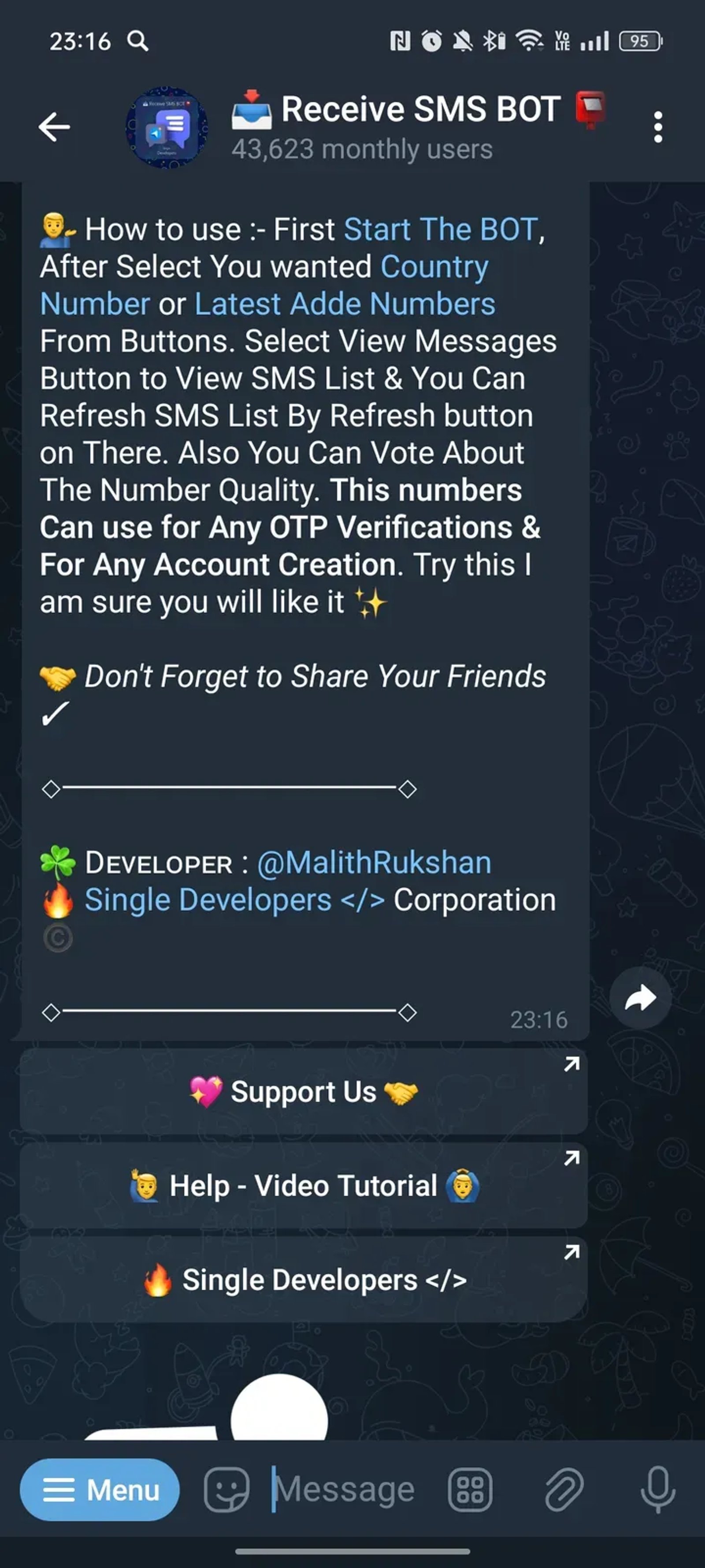 📥 Receive SMS BOT 📮 в Телеграм — скриншот 2