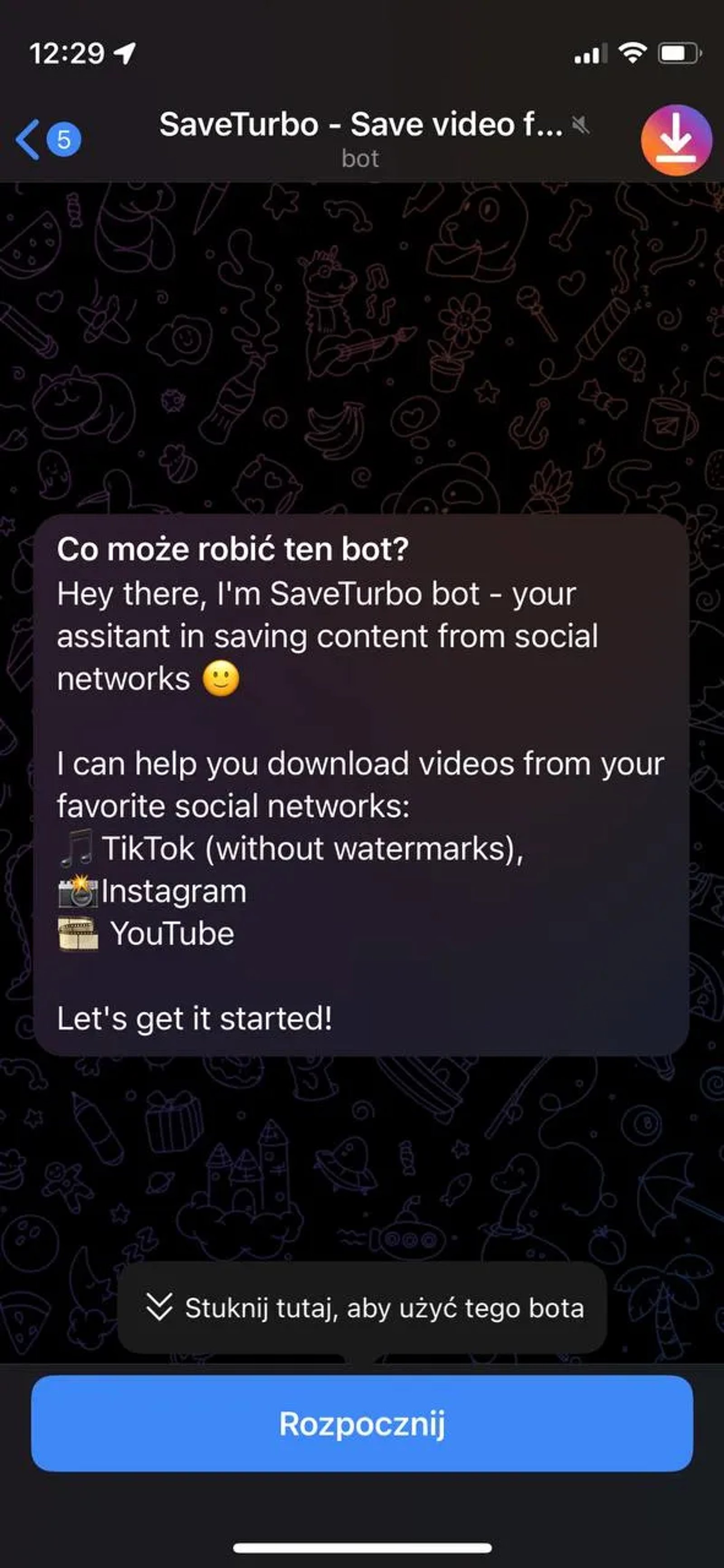 SaveTurbo - Save video from TikTok, Instagram, YouTube ⚡️ в Телеграм — скриншот 3