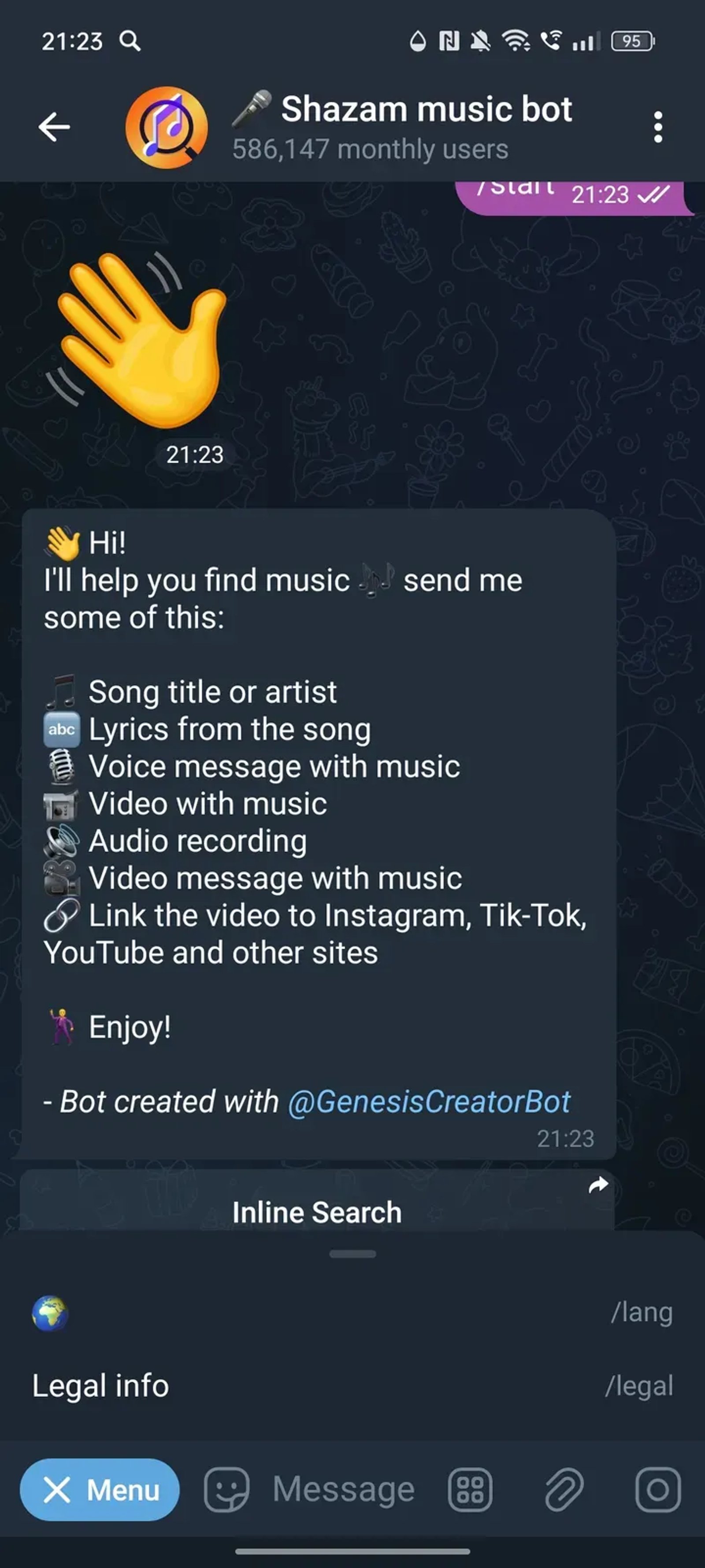 🎤︎ Shazam music bot в Телеграм — скриншот 3