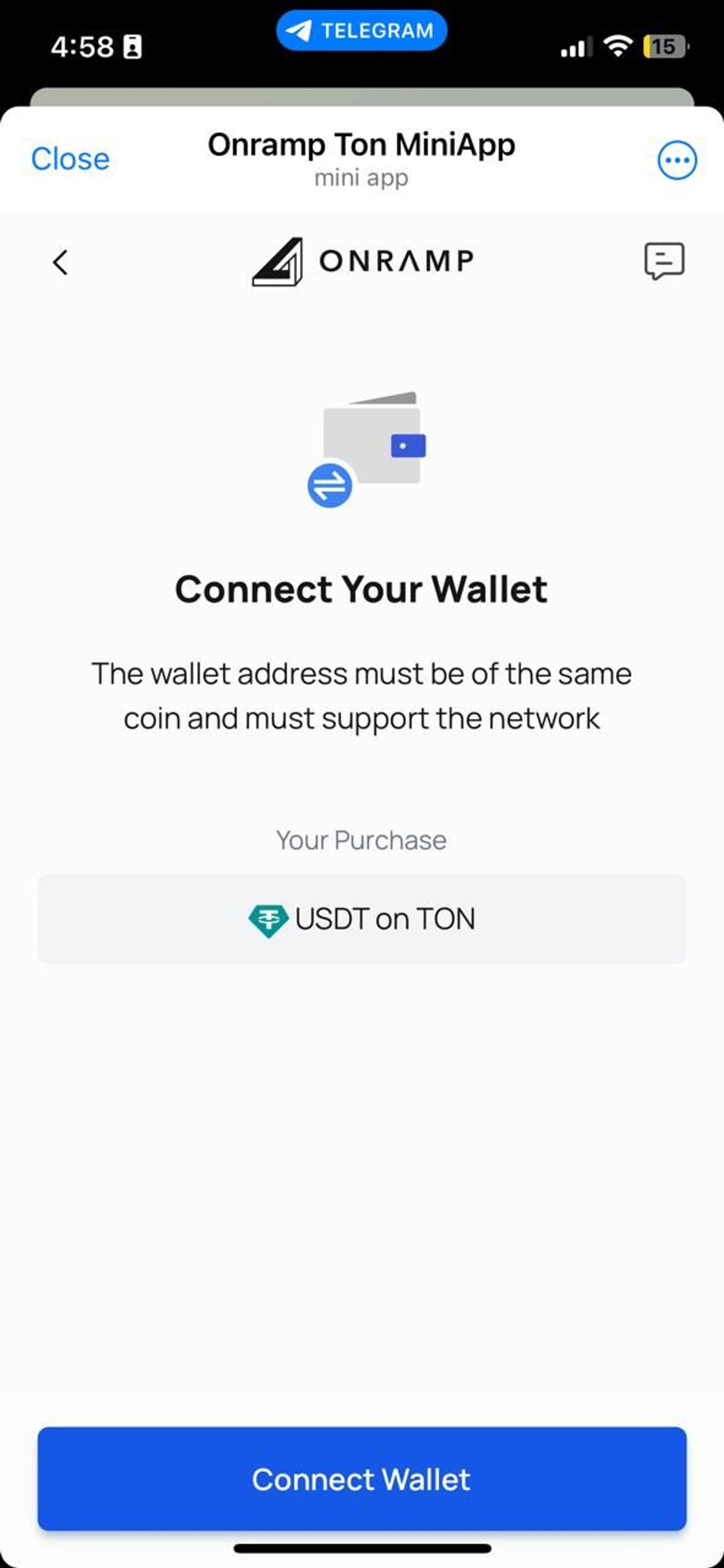 Onramp Ton MiniApp в Телеграм — скриншот 1
