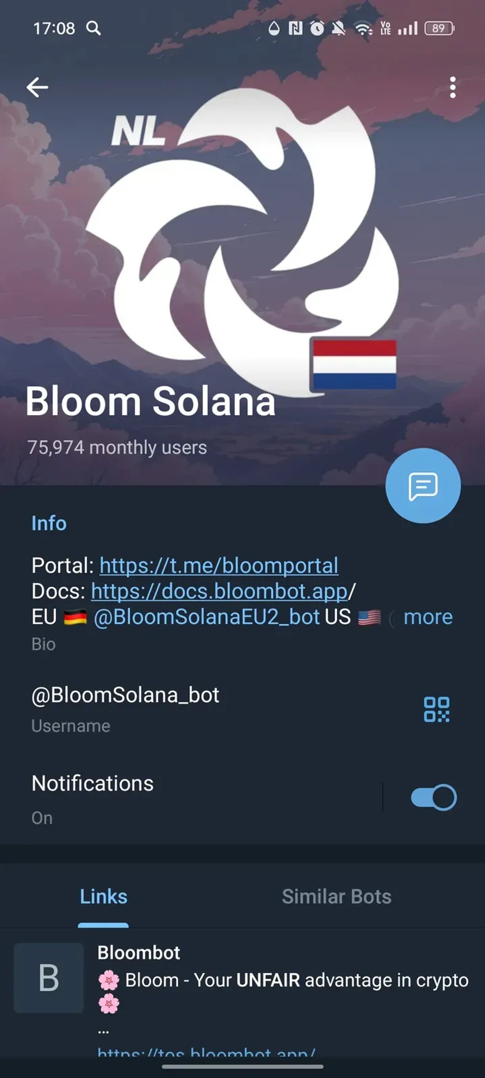 Bloom Solana в Телеграм — скриншот 4