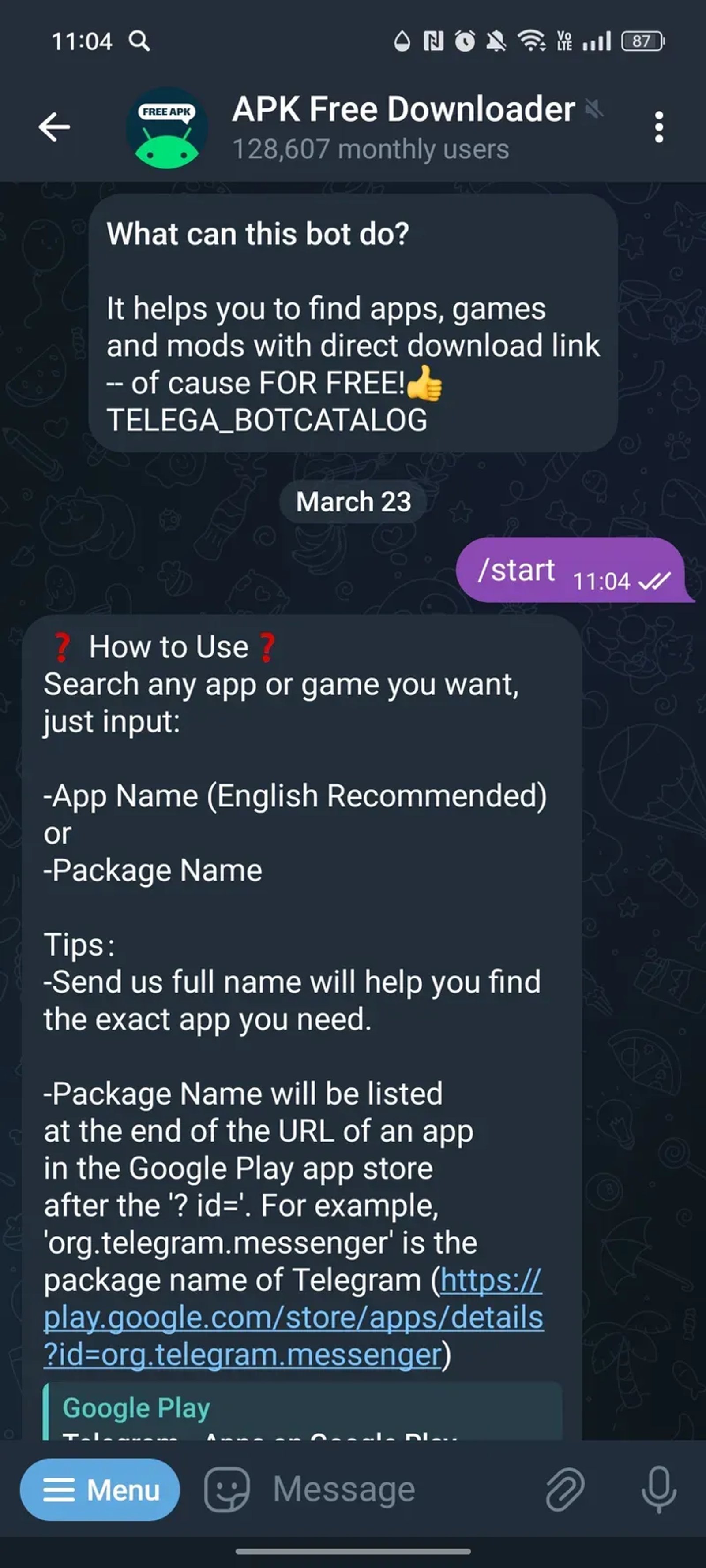 APK Free Downloader в Телеграм — скриншот 1