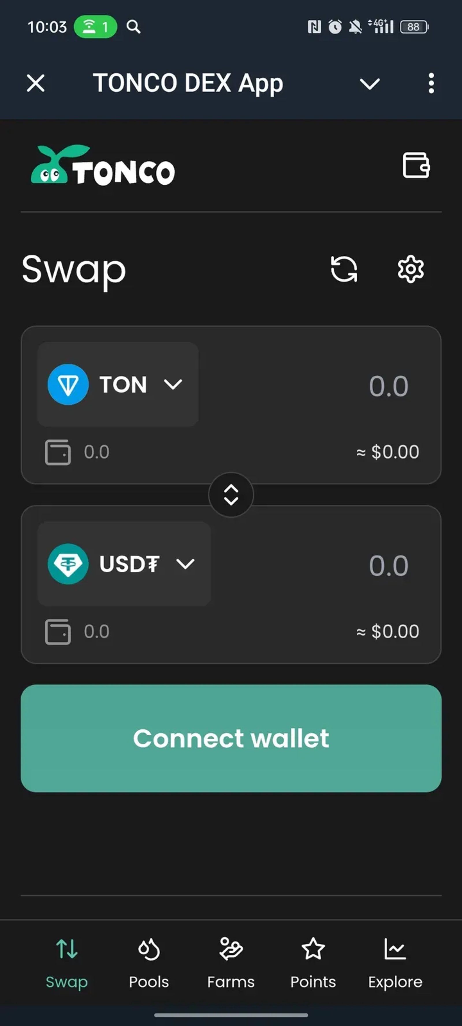 TONCO DEX App в Телеграм — скриншот 1