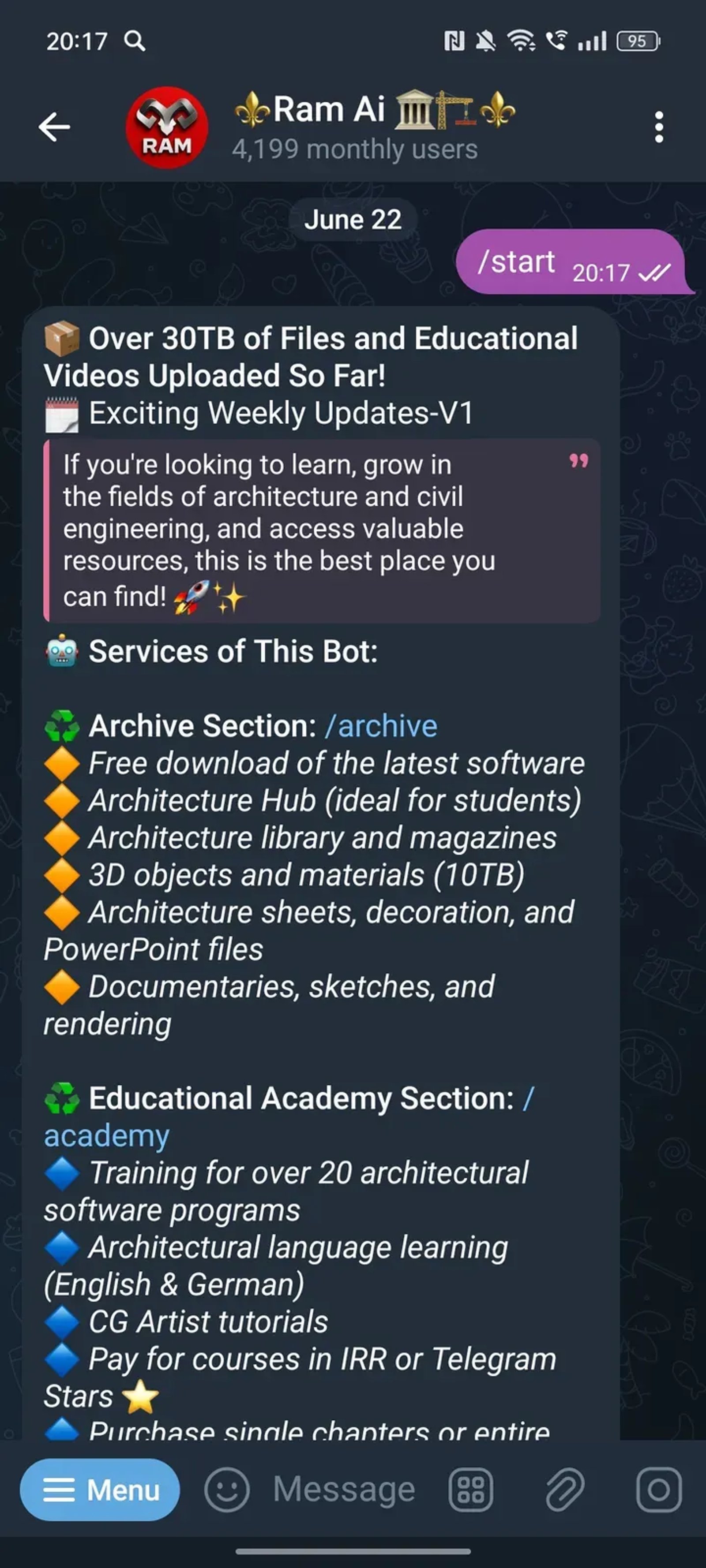 ⚜️Ram Ai 🏛🏗⚜️ в Телеграм — скриншот 2