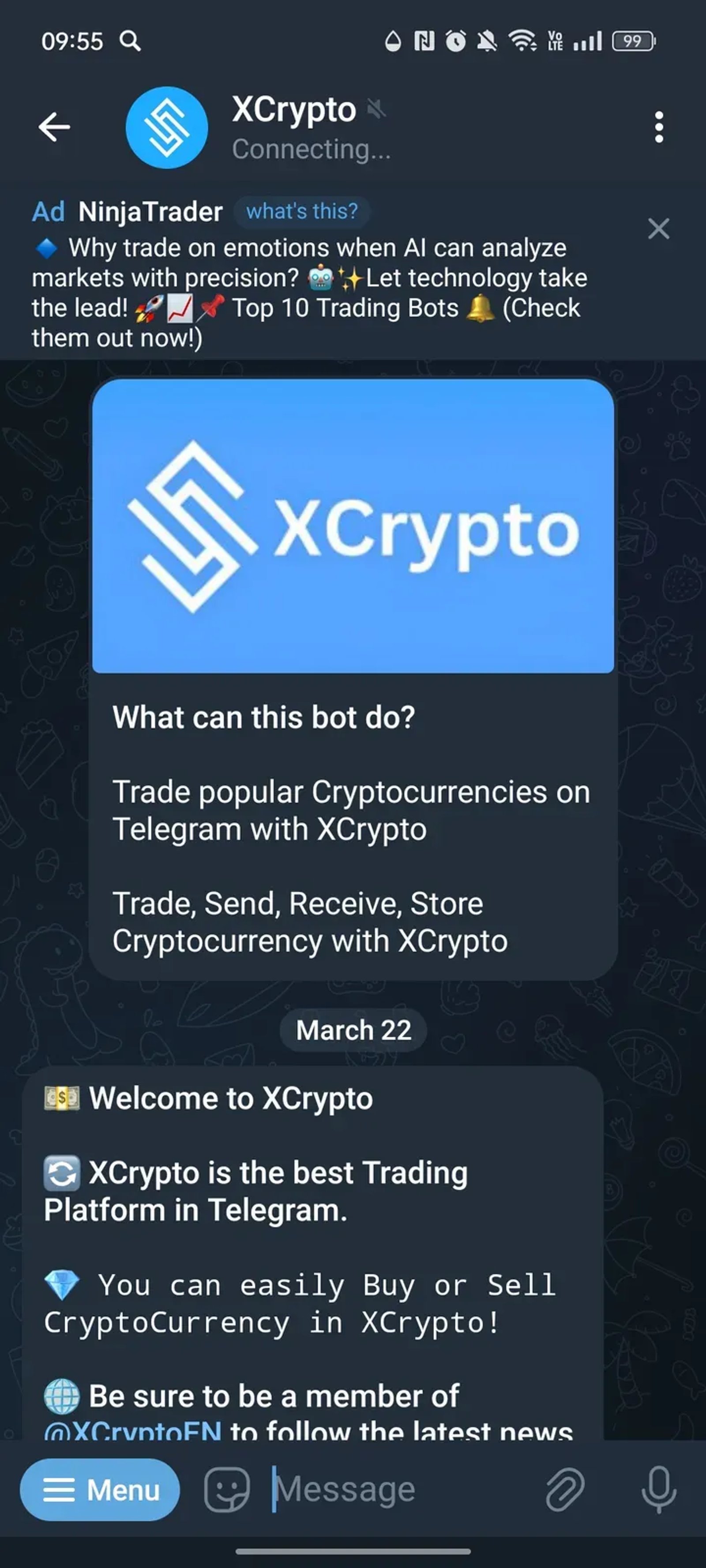 XCrypto в Telegram — скриншот 1