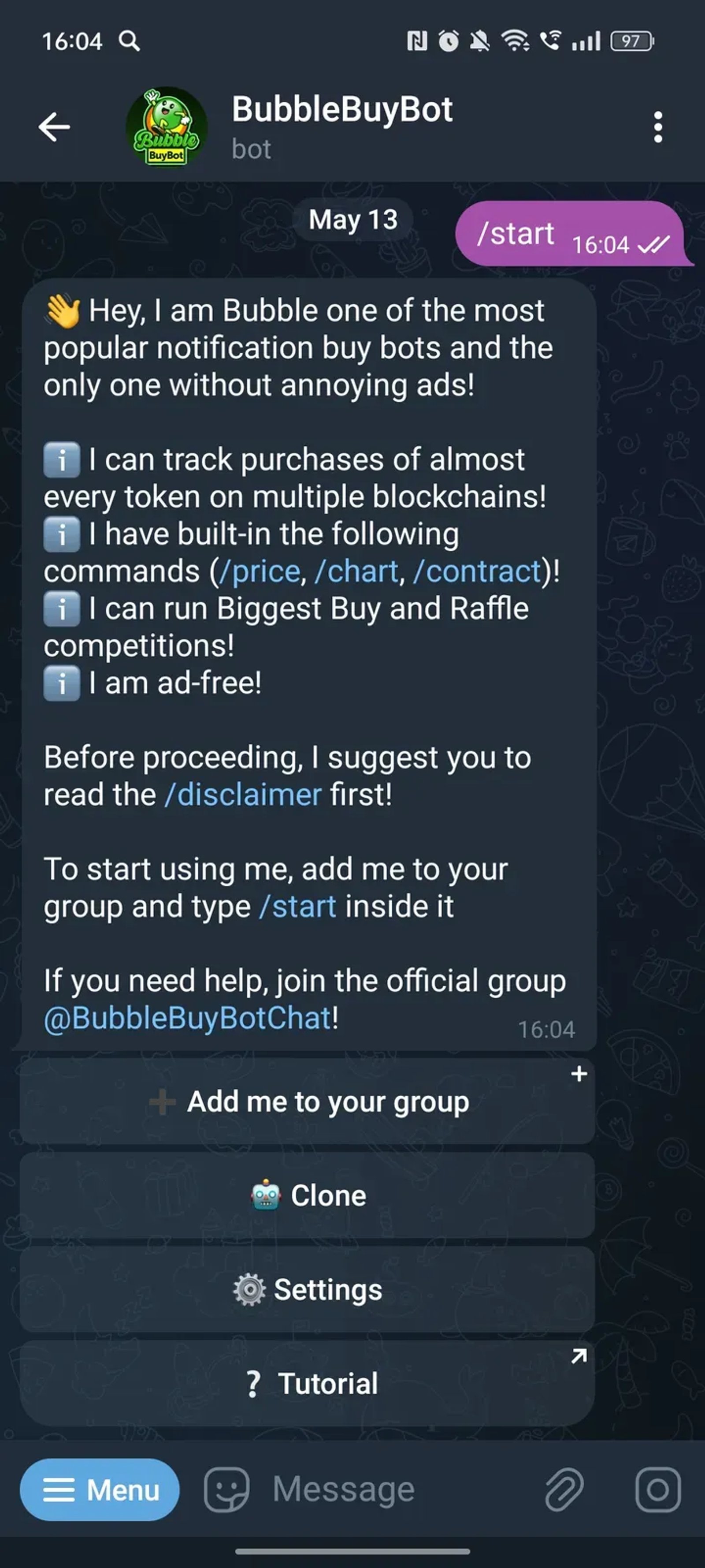 BubbleBuyBot в Телеграм — скриншот 2